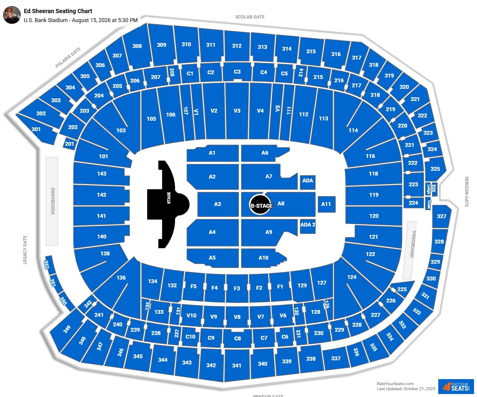 Ed Sheeran seating chart U.S. Bank Stadium
