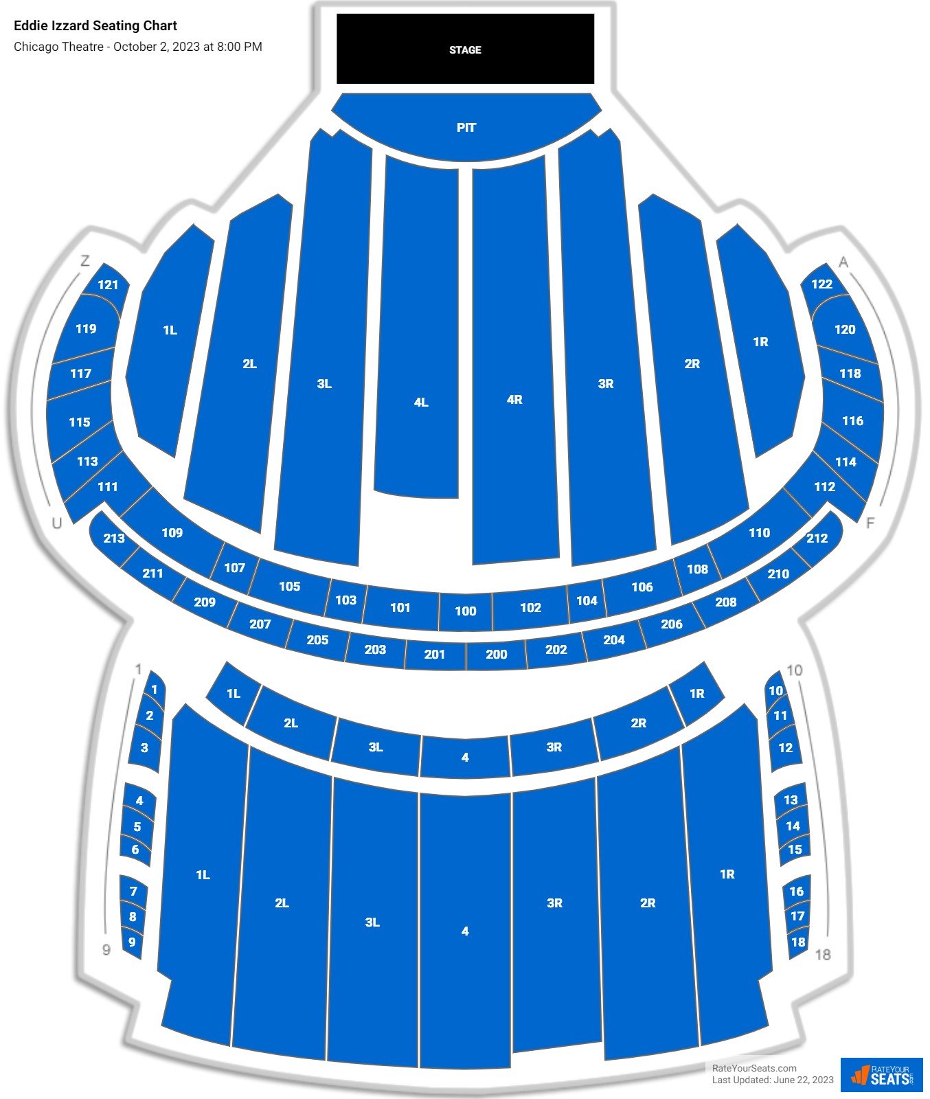 Eddie Izzard seating chart Chicago Theatre