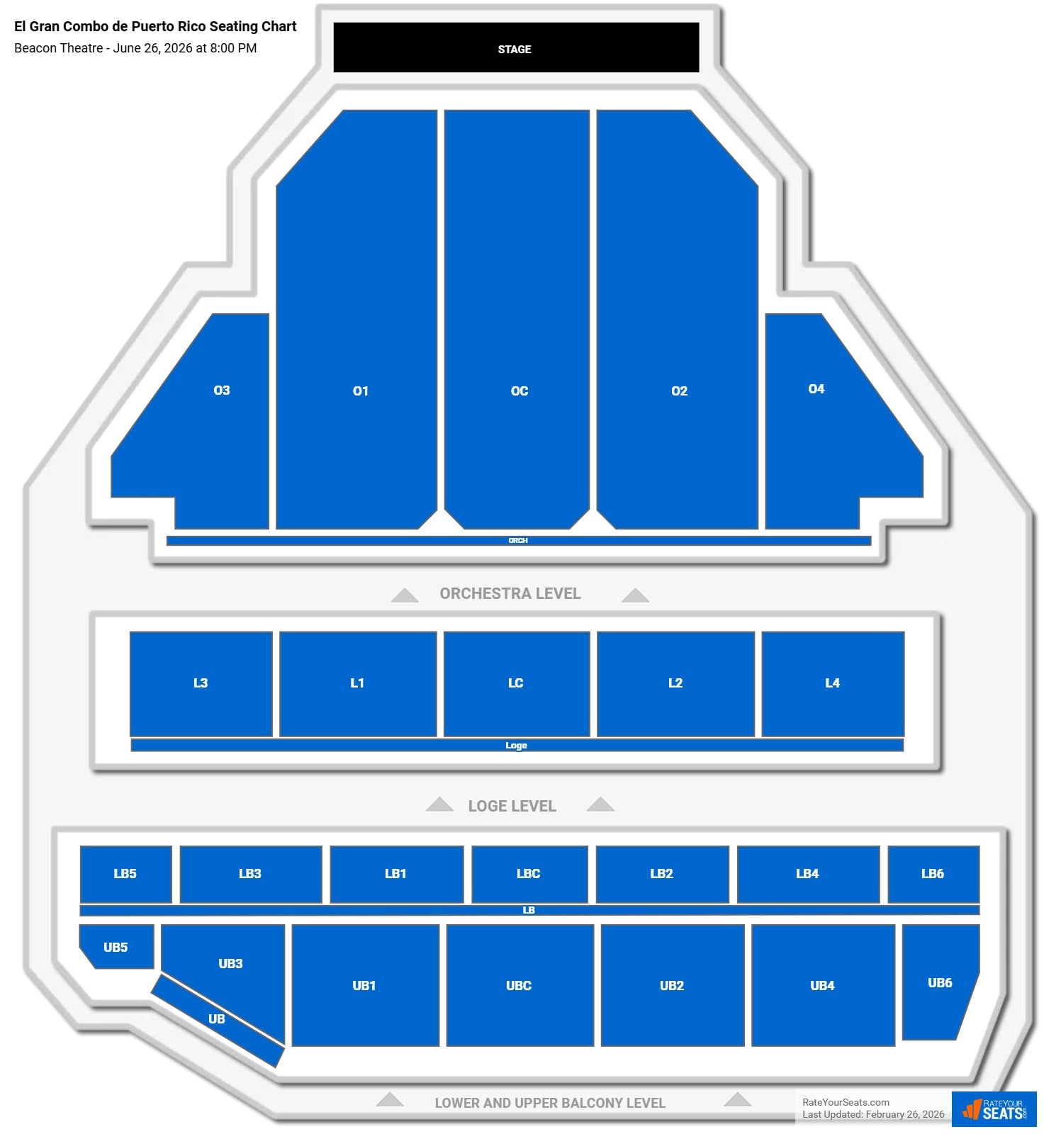 El Gran Combo de Puerto Rico seating chart Beacon Theatre