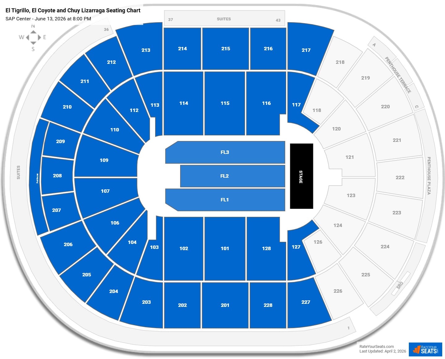 El Tigrillo, El Coyote and Chuy Lizarraga seating chart SAP Center
