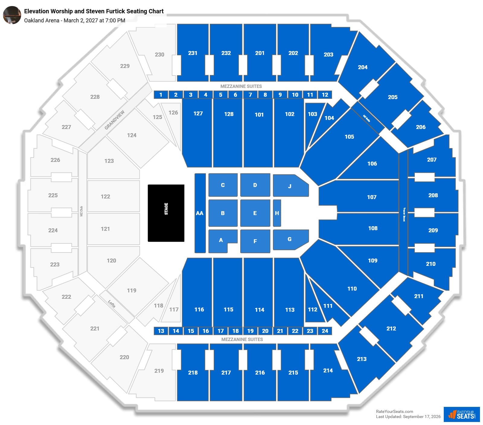 Elevation Worship and Steven Furtick Seating Chart at Oakland Arena