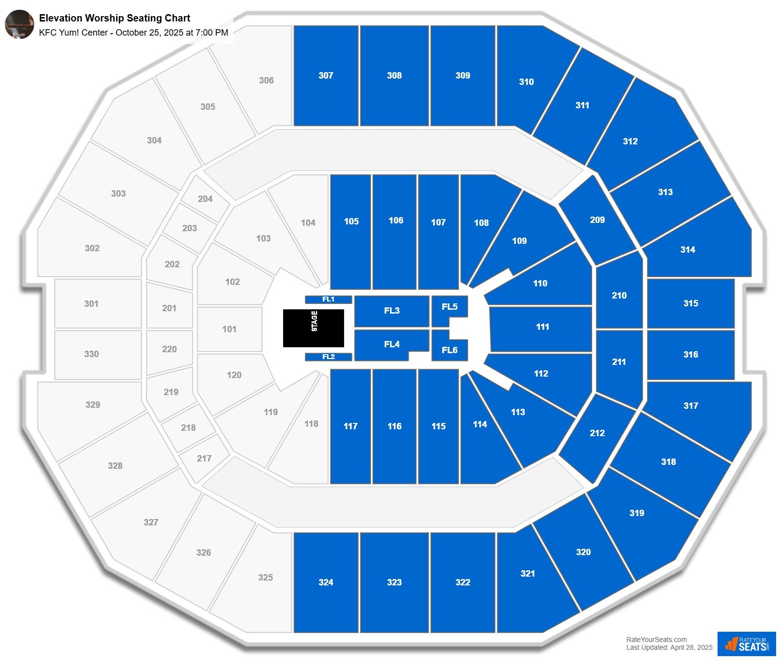 Elevation Worship seating chart KFC Yum! Center