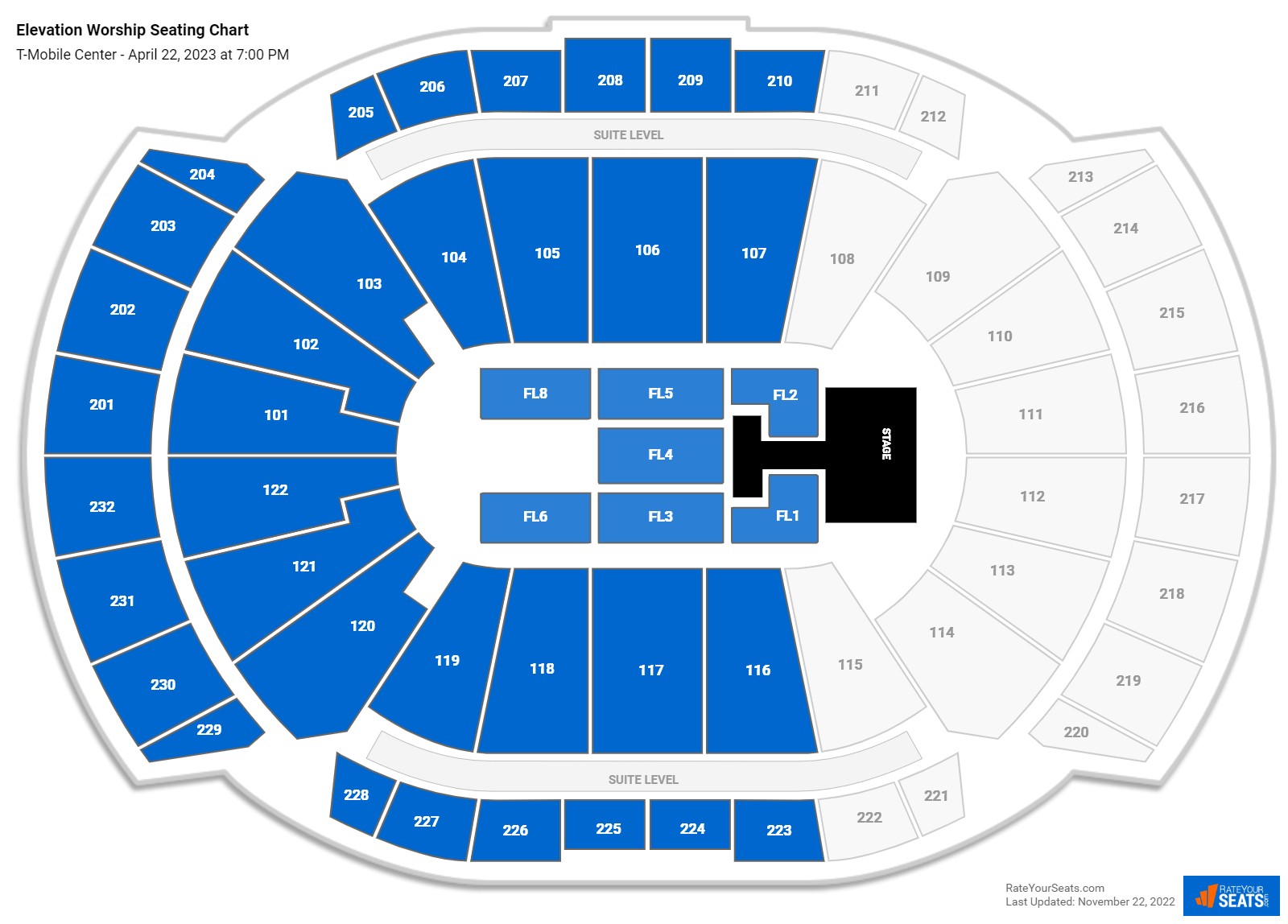 Elevation Worship seating chart T-Mobile Center
