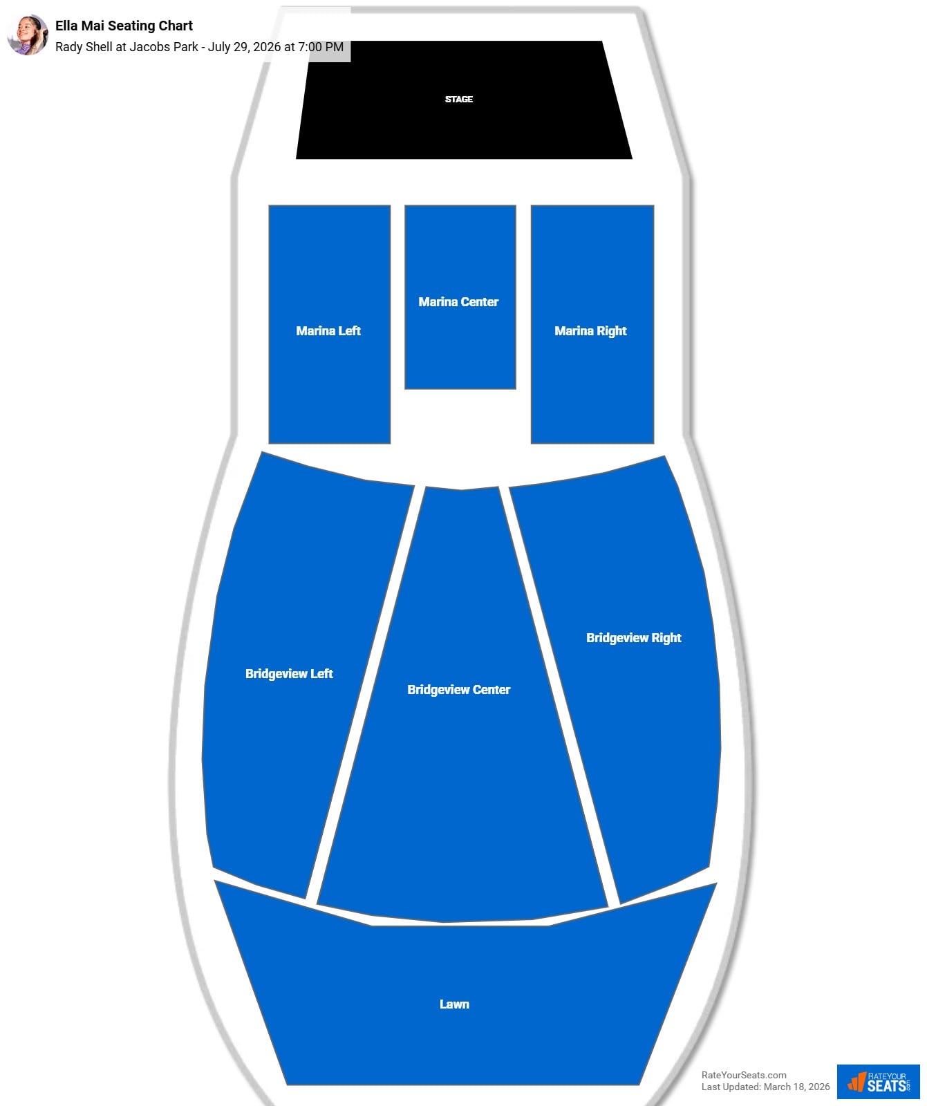 Ella Mai seating chart Rady Shell at Jacobs Park