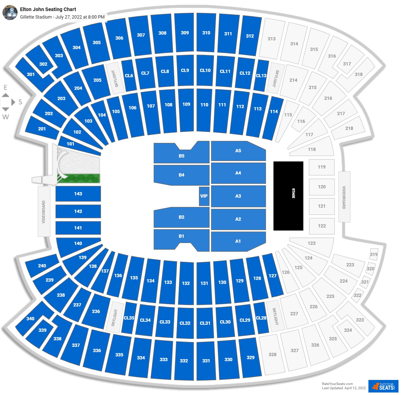 Elton John seating chart Gillette Stadium