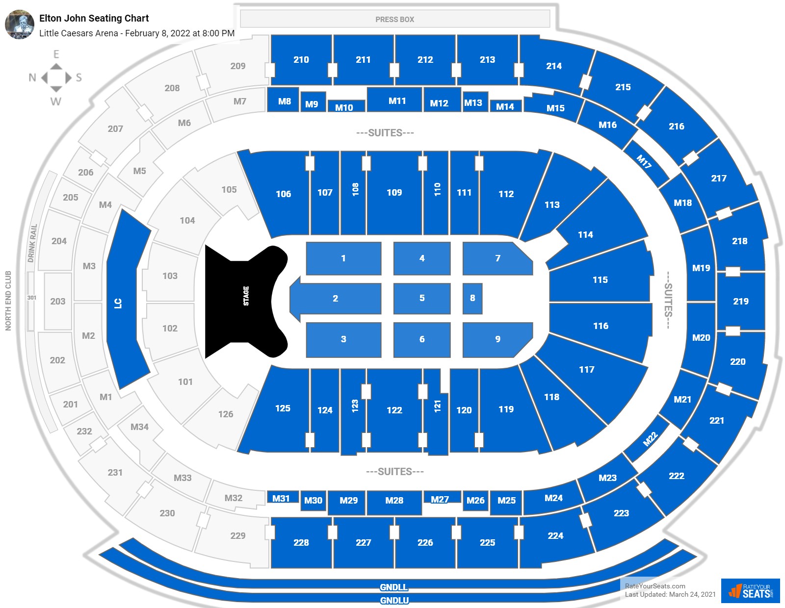 Elton John seating chart Little Caesars Arena