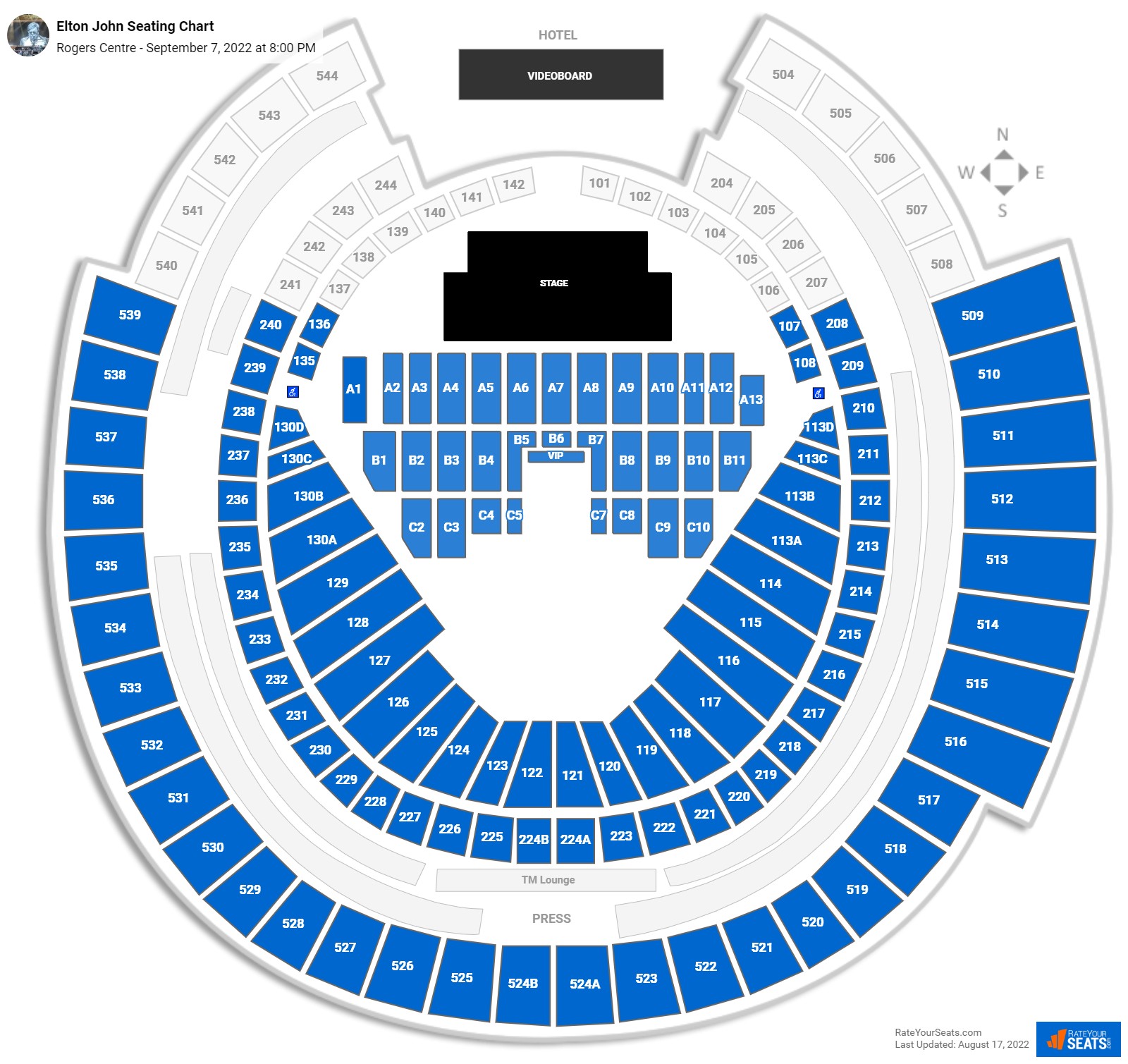 Elton John seating chart Rogers Centre