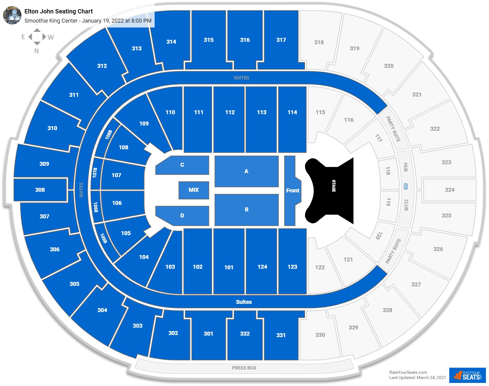 Elton John seating chart Smoothie King Center