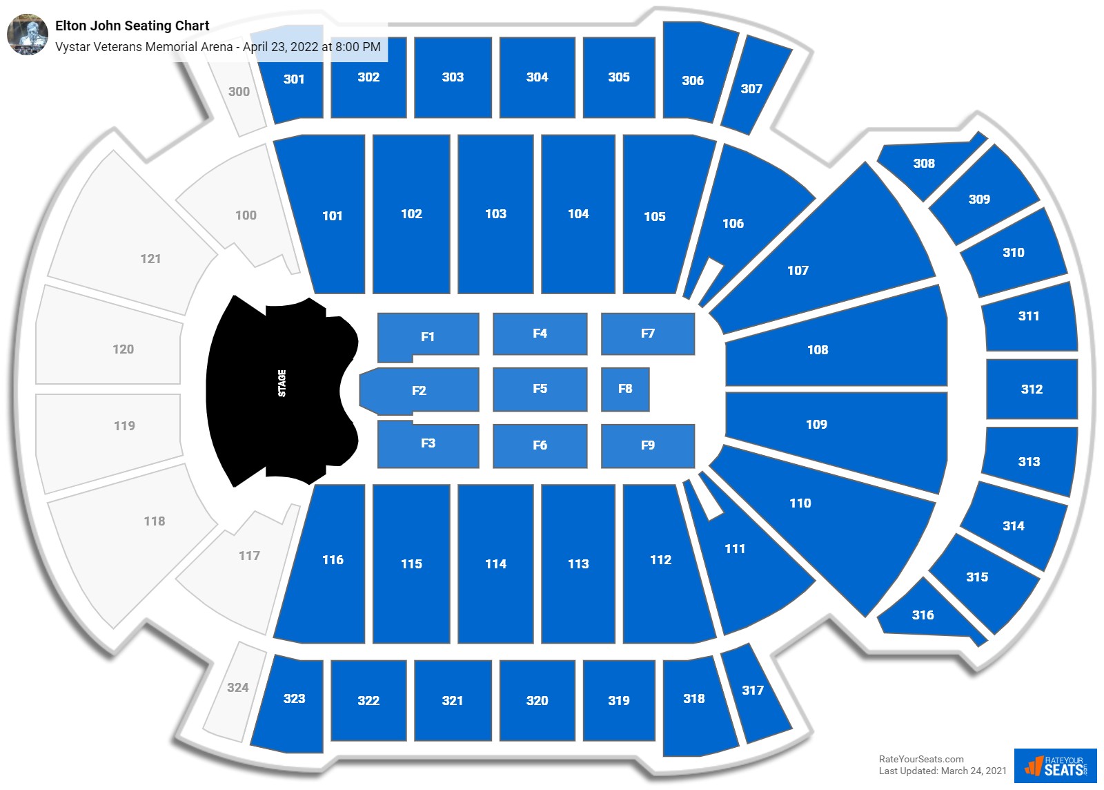 Elton John seating chart Vystar Veterans Memorial Arena