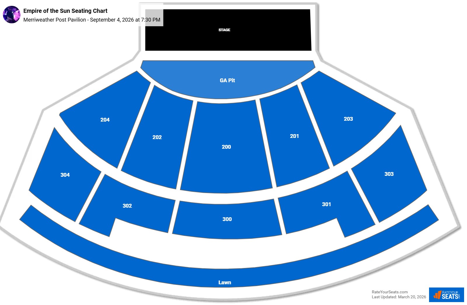 Empire of the Sun seating chart Merriweather Post Pavilion