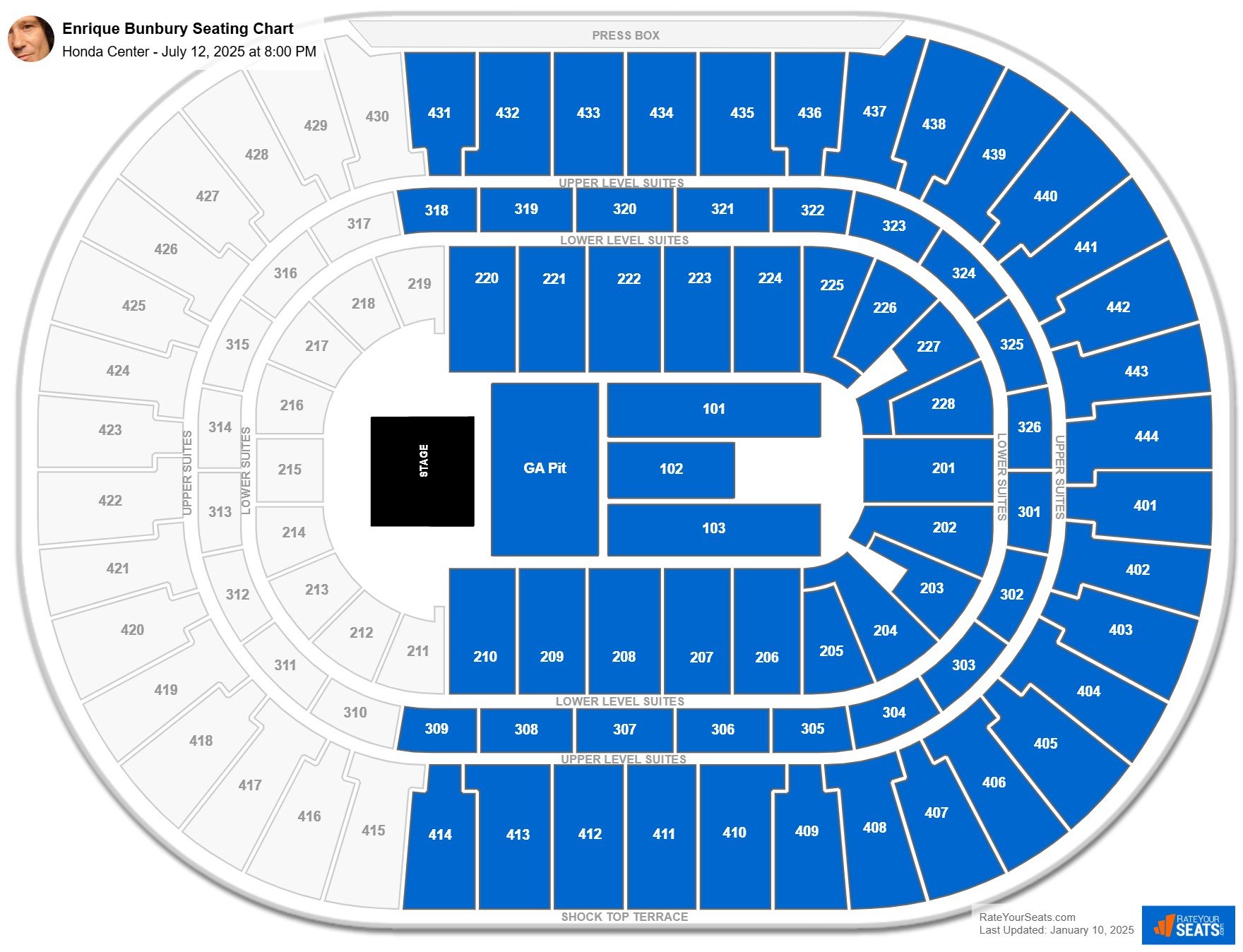 Enrique Bunbury seating chart Honda Center