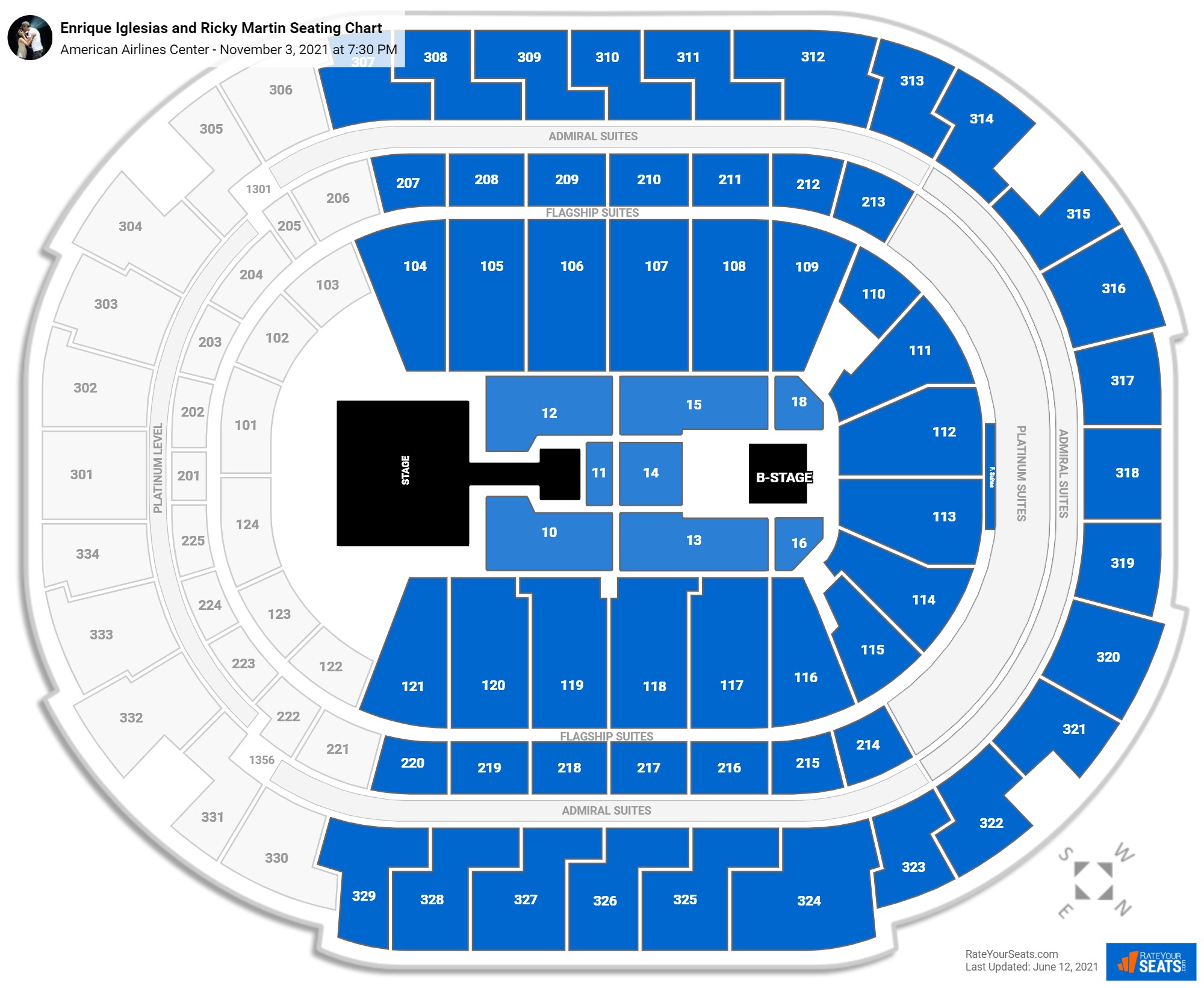 Enrique Iglesias and Ricky Martin seating chart American Airlines Center