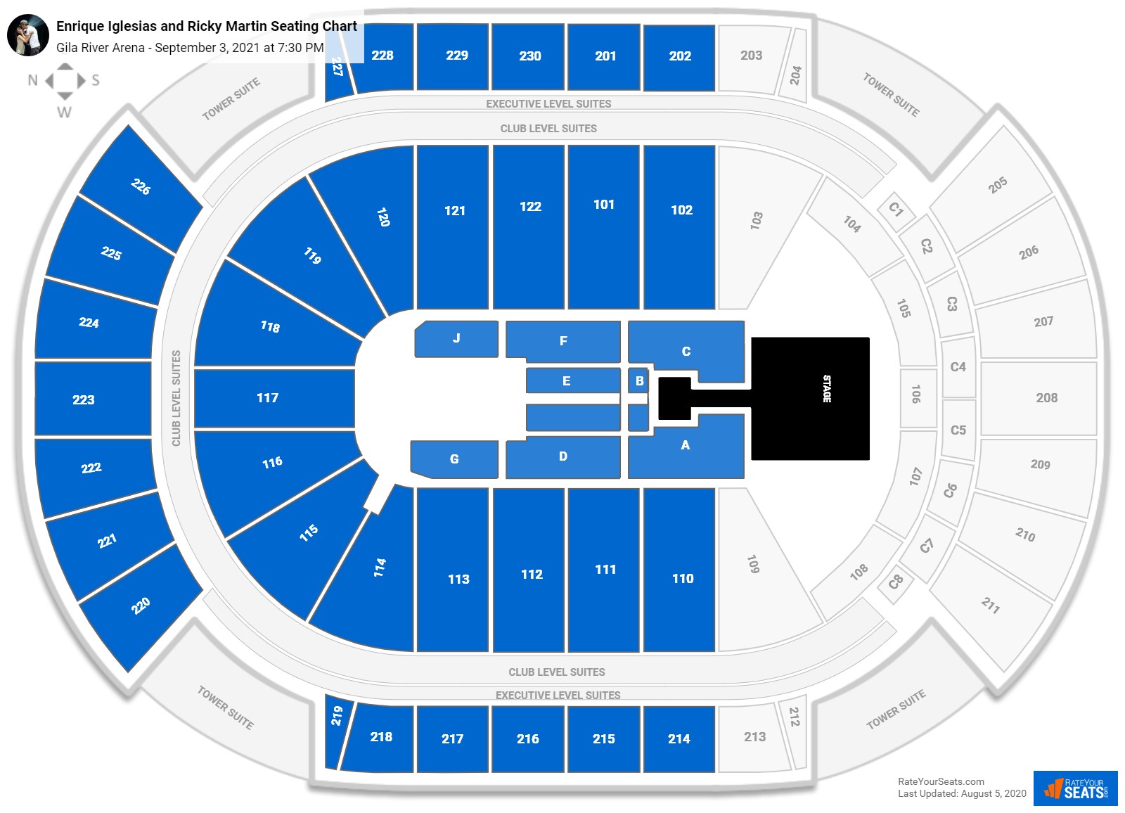 Enrique Iglesias and Ricky Martin seating chart Gila River Arena