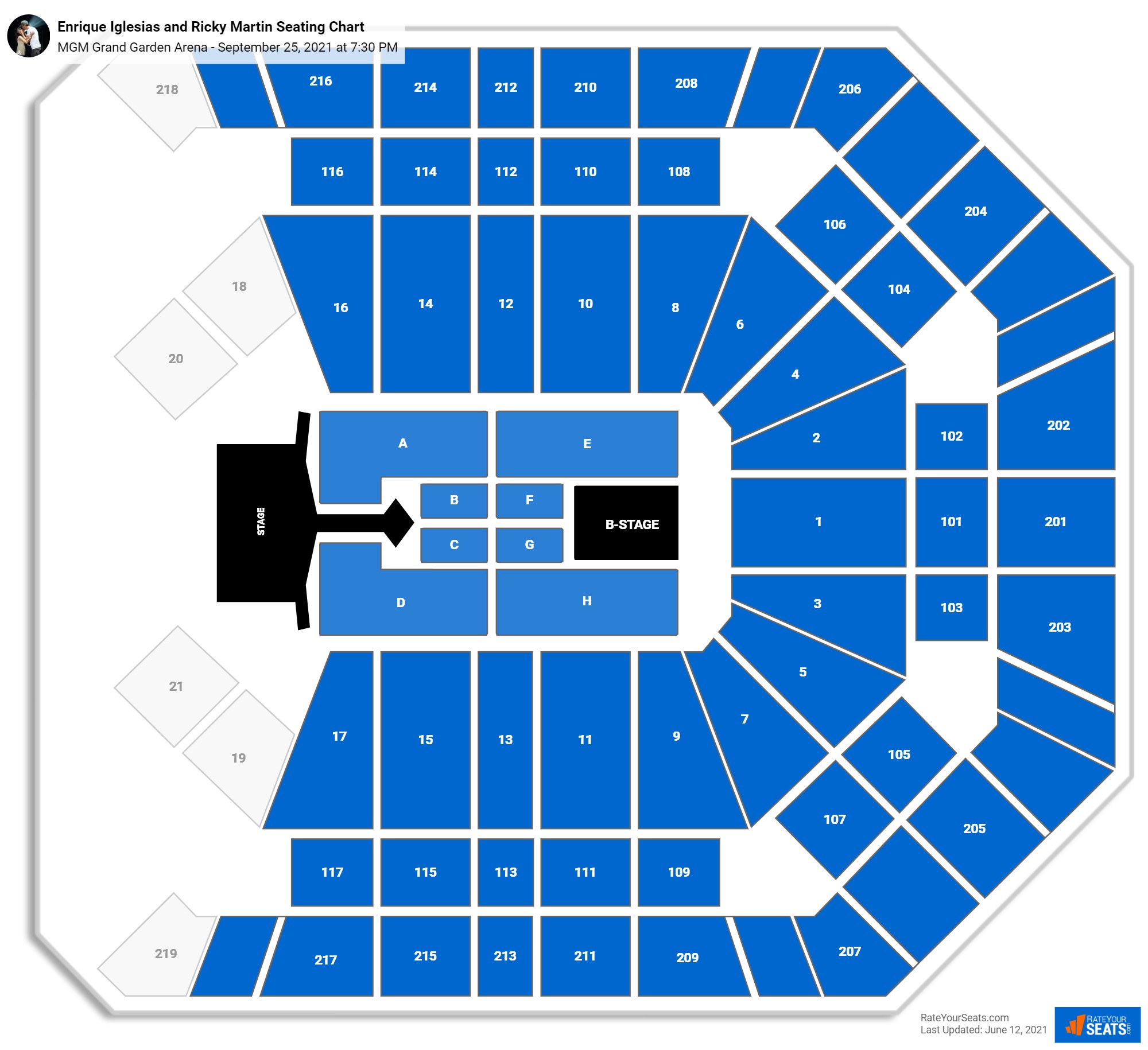 Enrique Iglesias and Ricky Martin seating chart MGM Grand Garden Arena