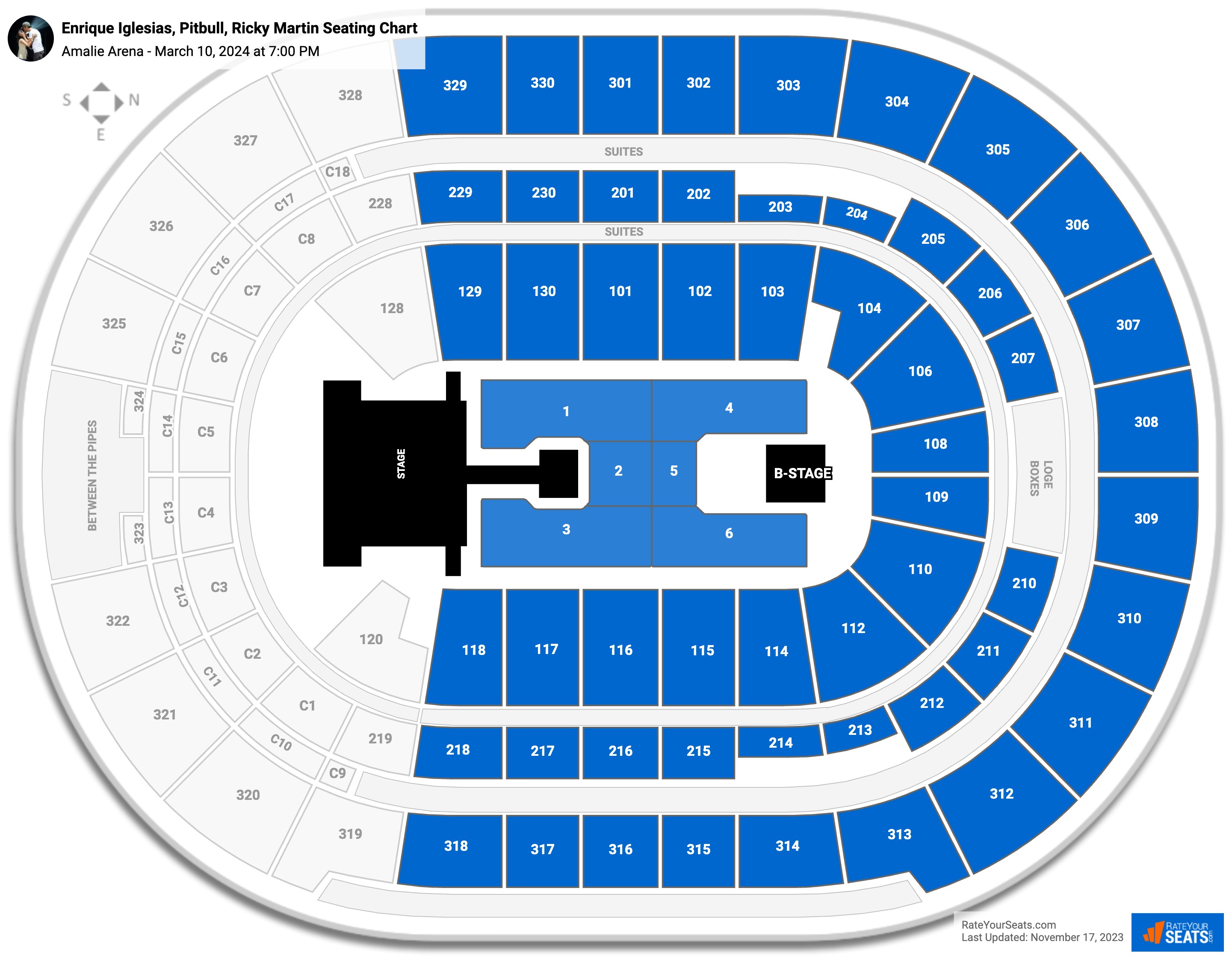 Enrique Iglesias, Pitbull, Ricky Martin seating chart Amalie Arena