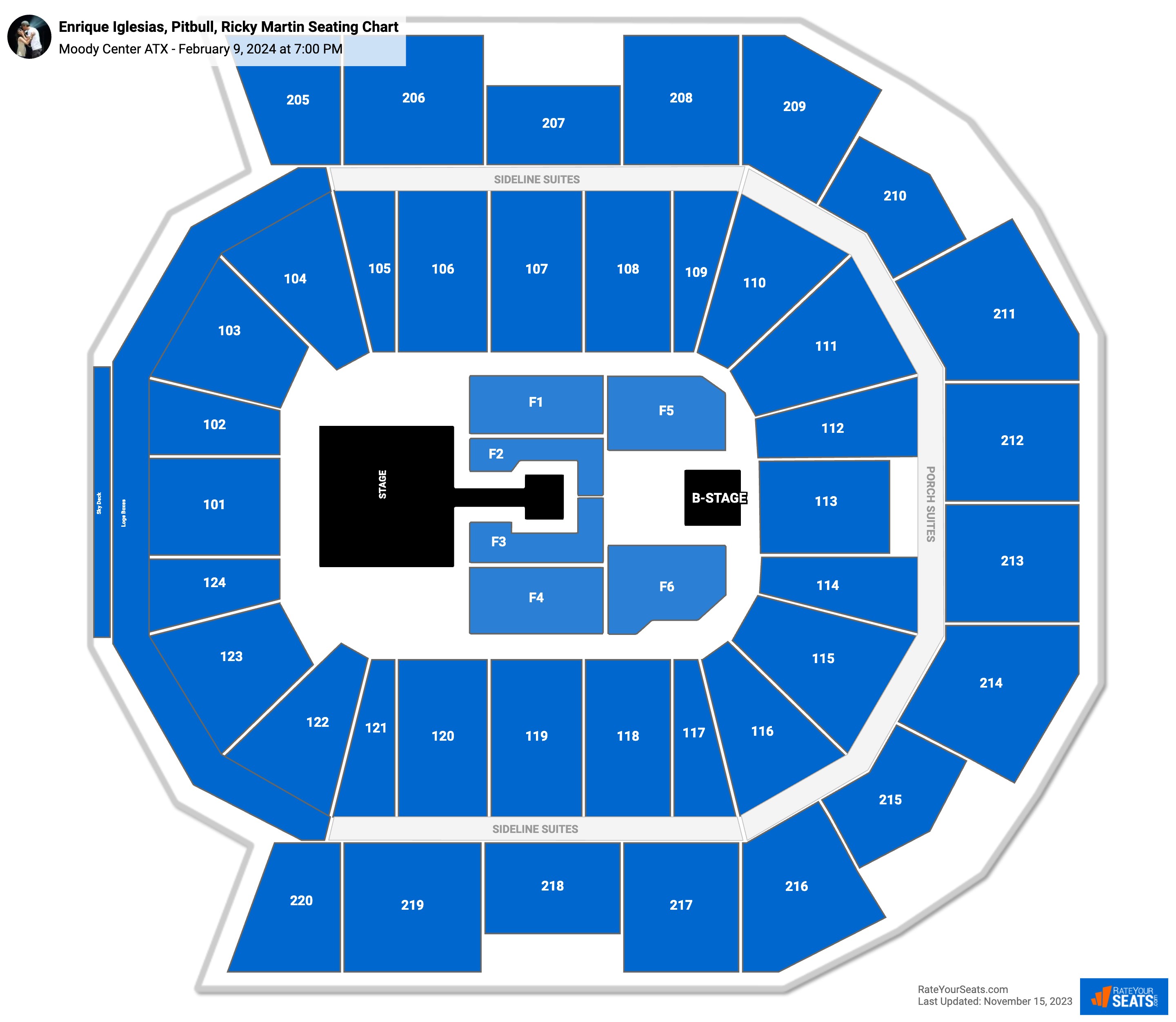 Enrique Iglesias, Pitbull, Ricky Martin seating chart Moody Center ATX