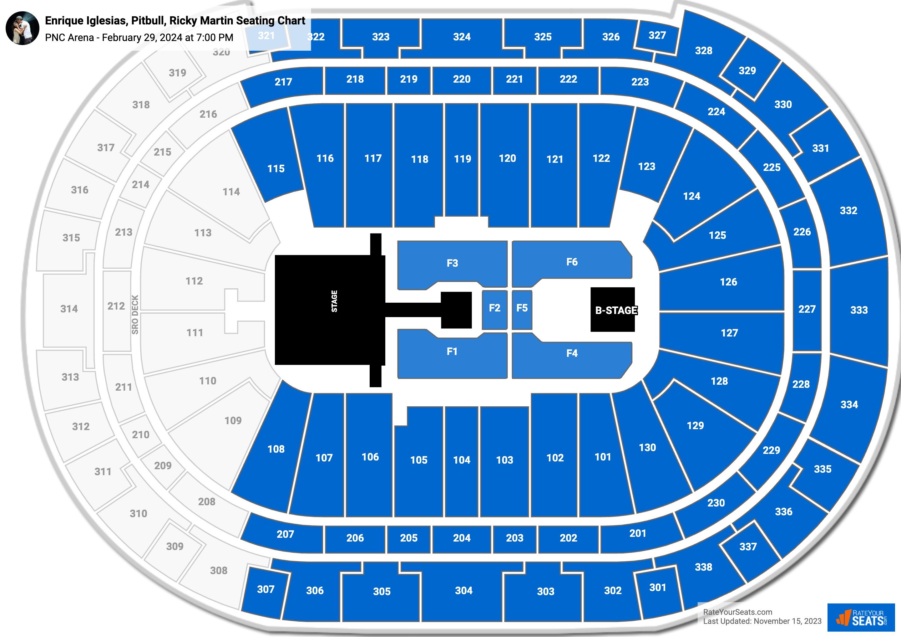 Enrique Iglesias, Pitbull, Ricky Martin seating chart PNC Arena