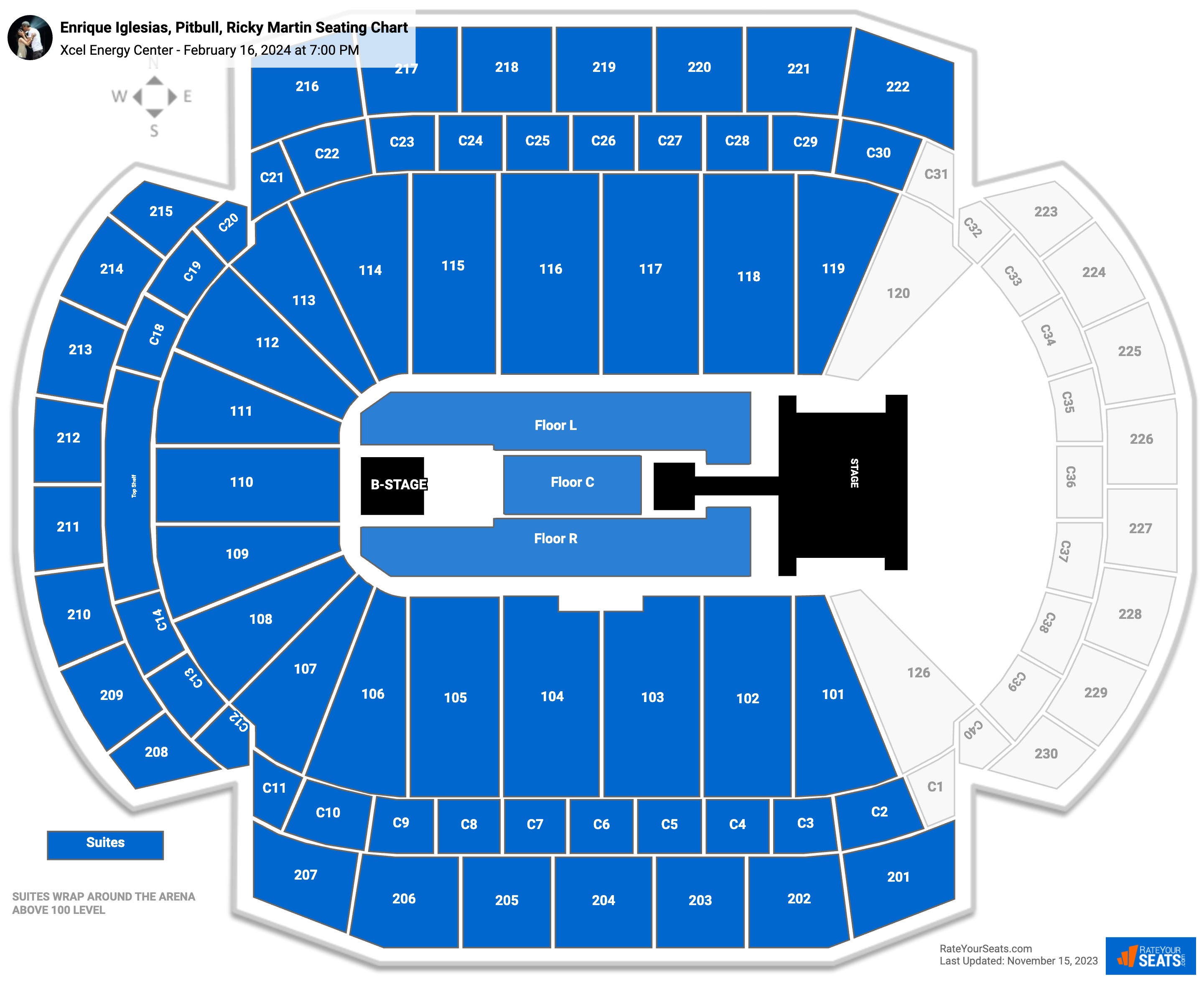 Enrique Iglesias, Pitbull, Ricky Martin seating chart Xcel Energy Center