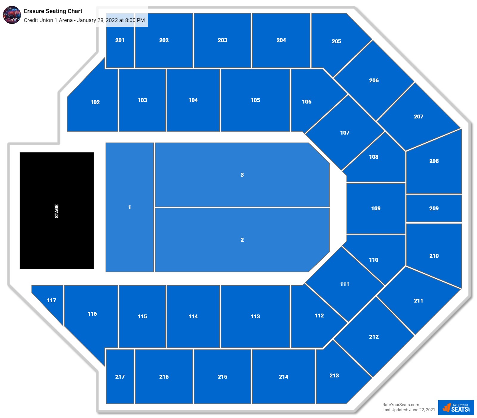 Erasure seating chart Credit Union 1 Arena