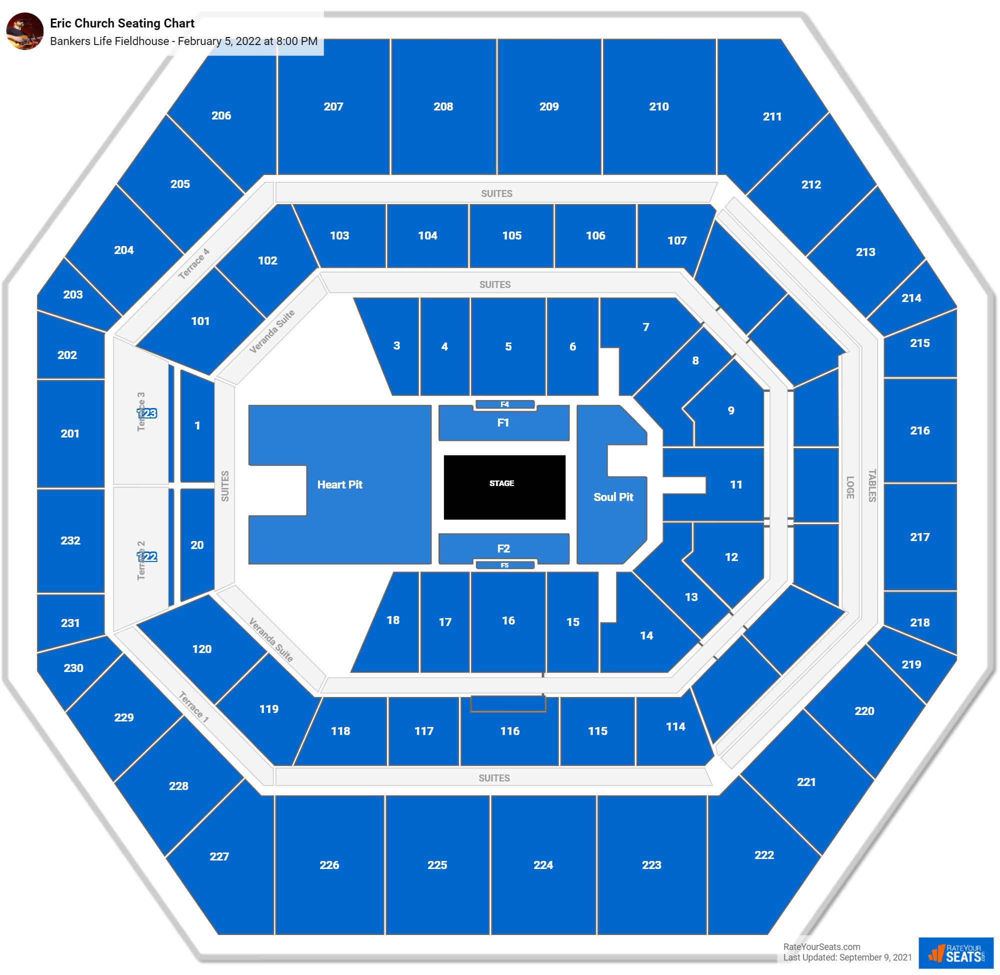 Eric Church seating chart Gainbridge Fieldhouse
