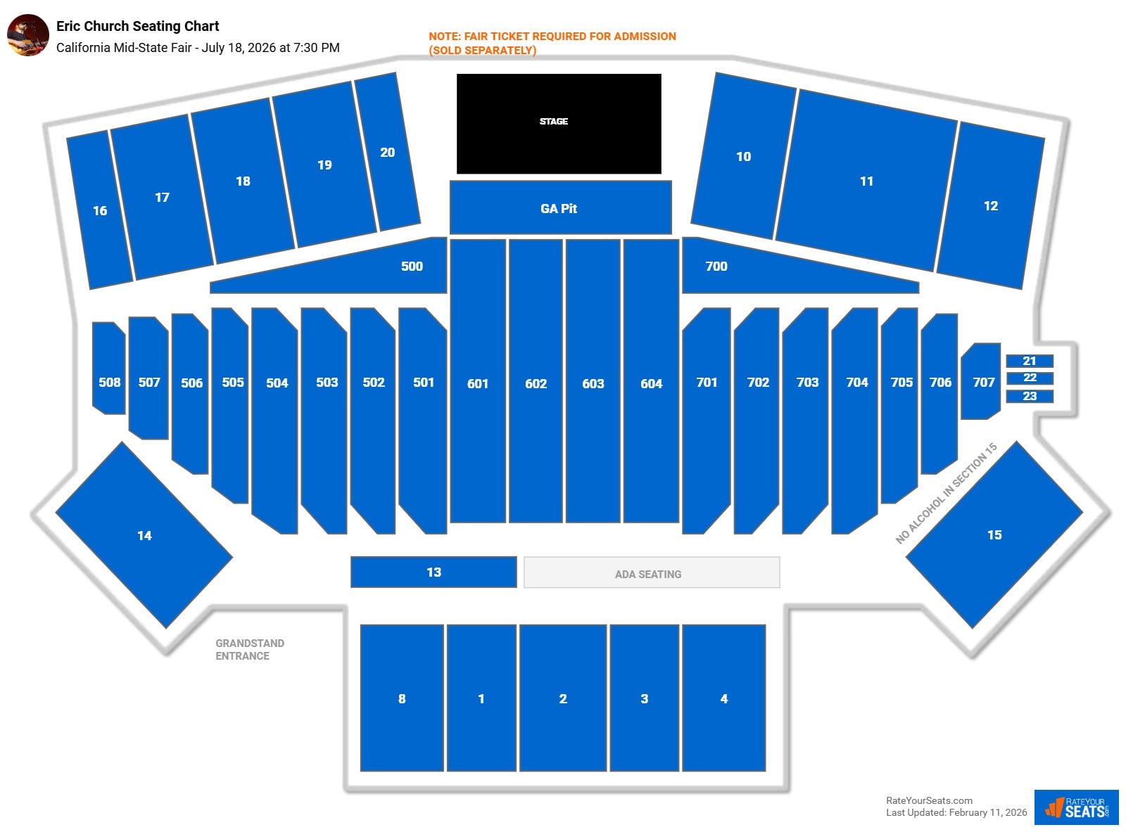 Eric Church seating chart California Mid-State Fair