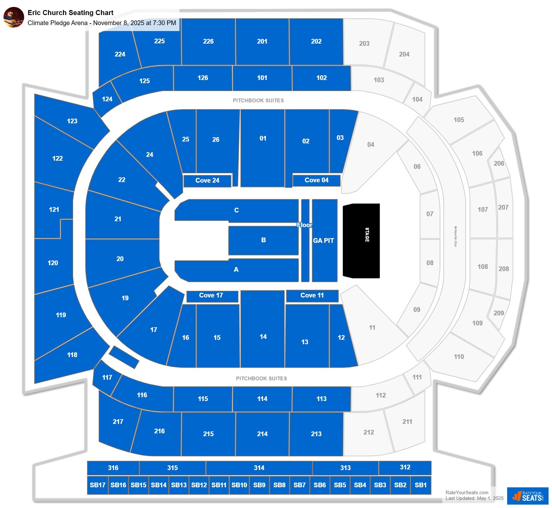 Eric Church seating chart Climate Pledge Arena