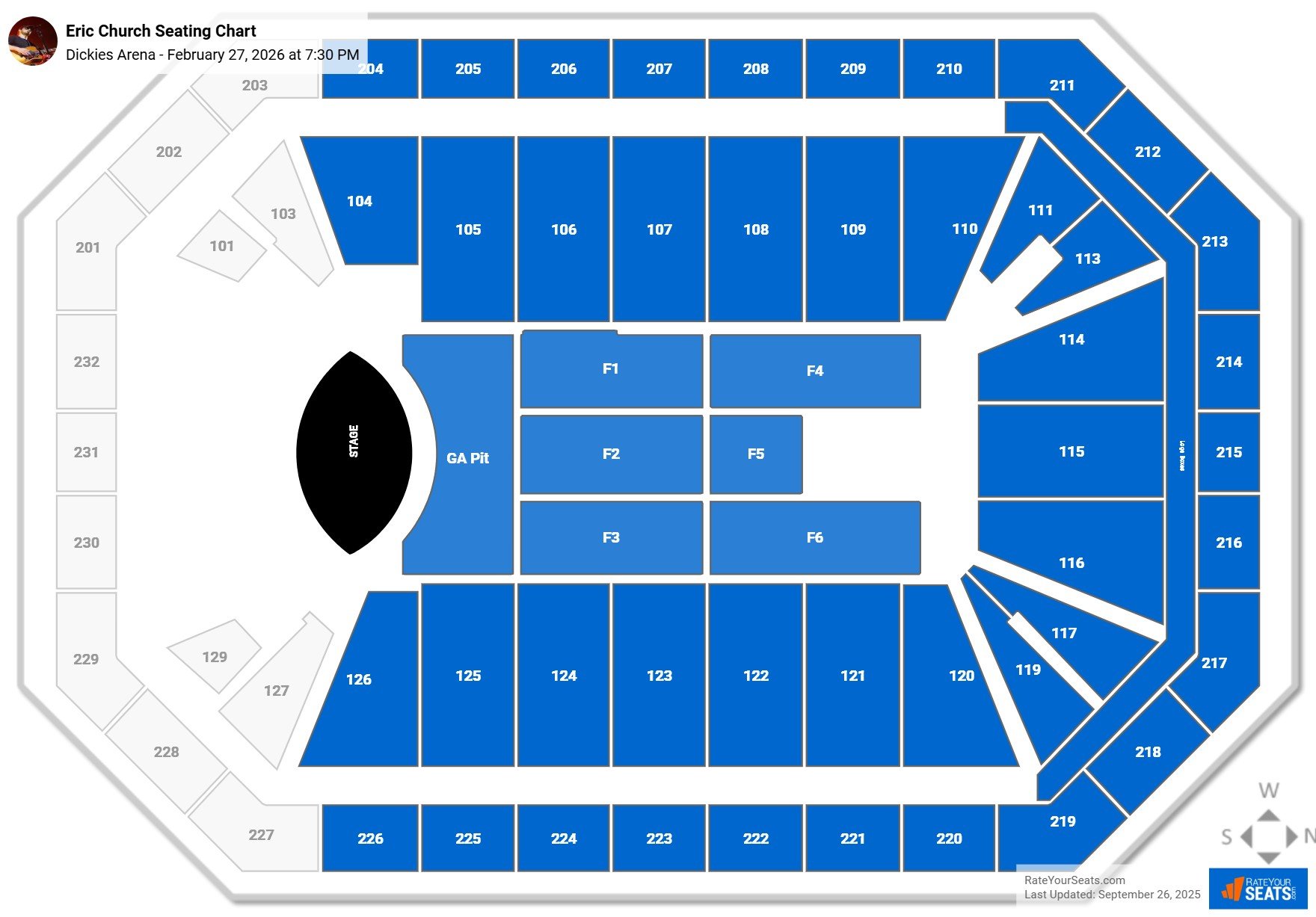 Eric Church seating chart Dickies Arena