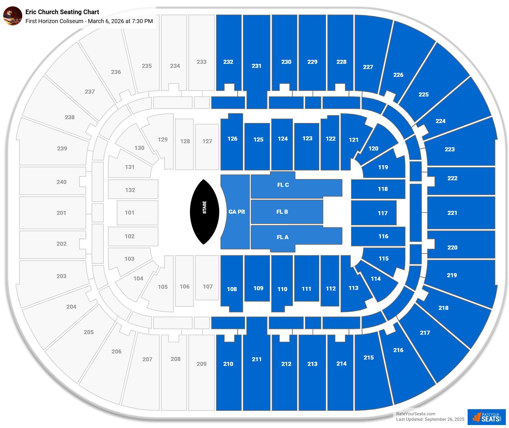 Eric Church seating chart First Horizon Coliseum