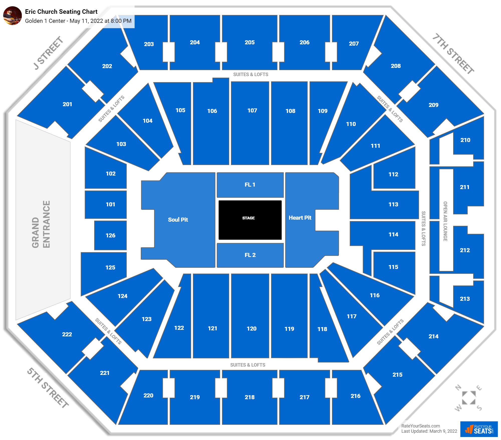 Eric Church seating chart Golden 1 Center