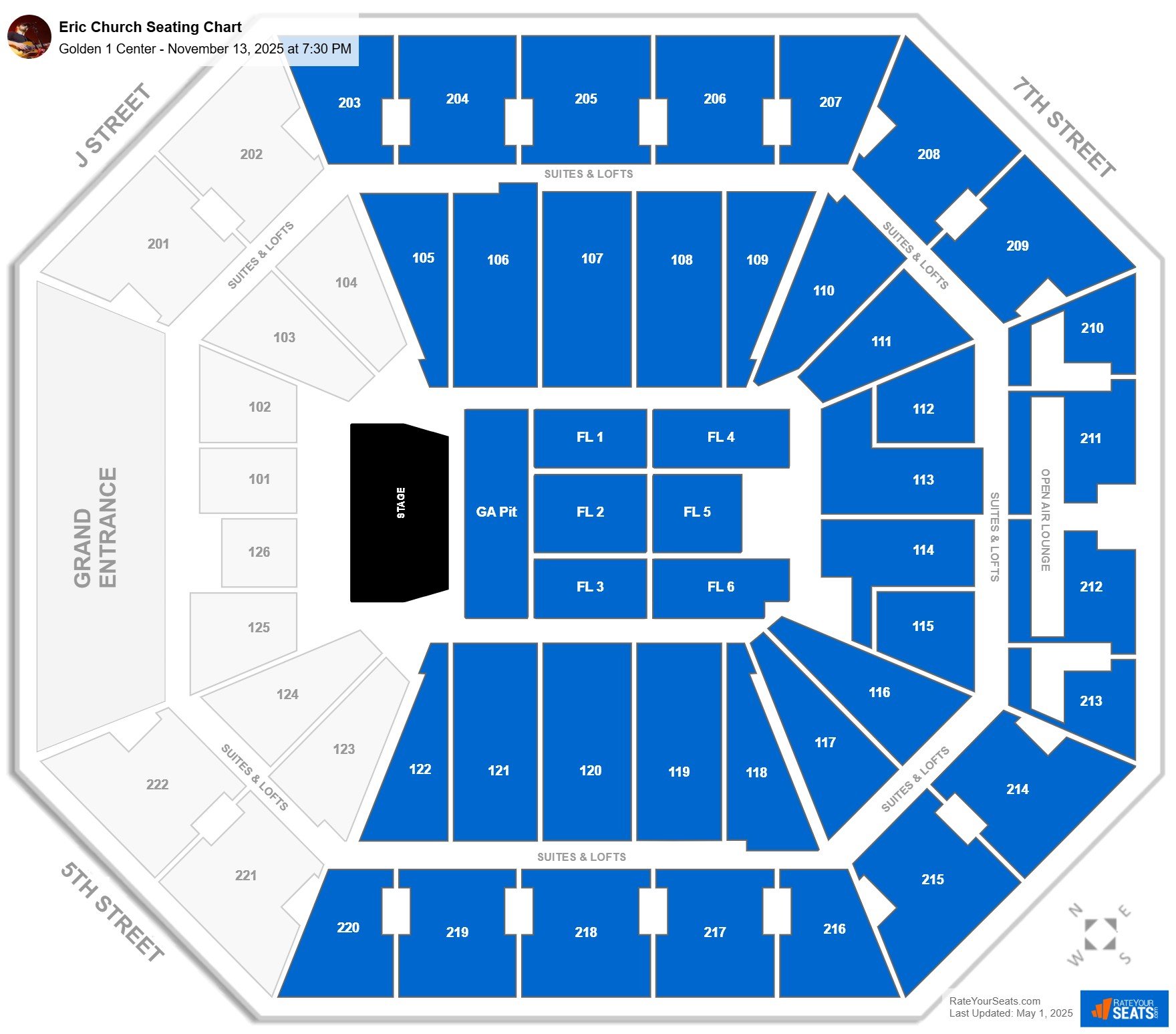 Eric Church seating chart Golden 1 Center