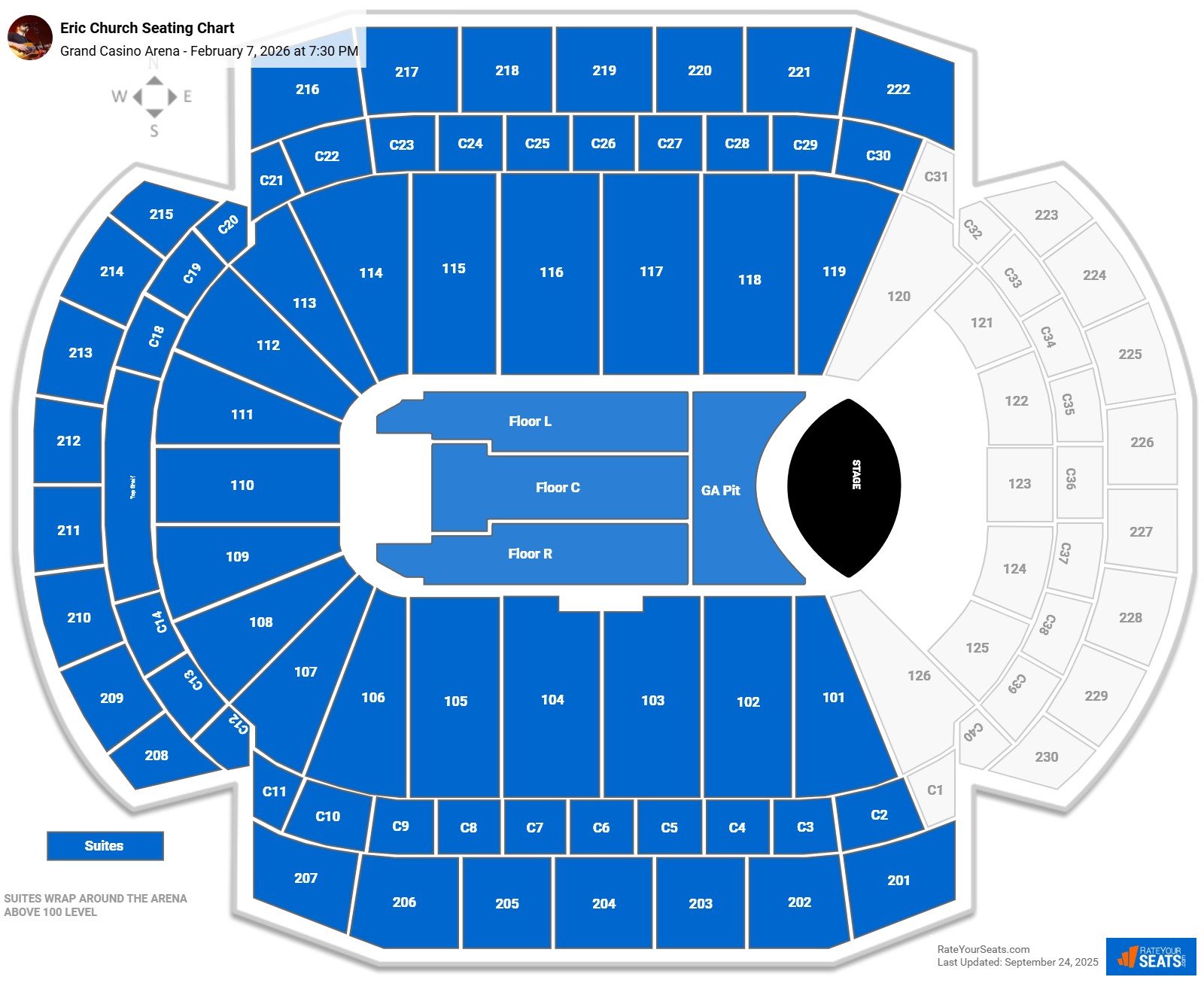 Eric Church seating chart Grand Casino Arena