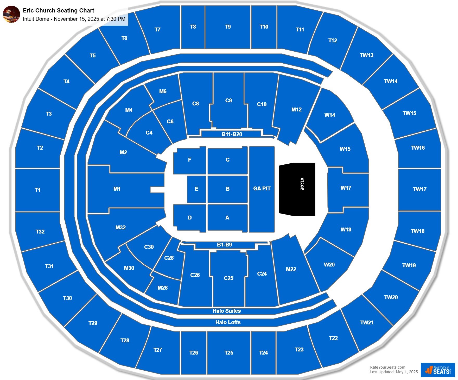 Eric Church seating chart Intuit Dome