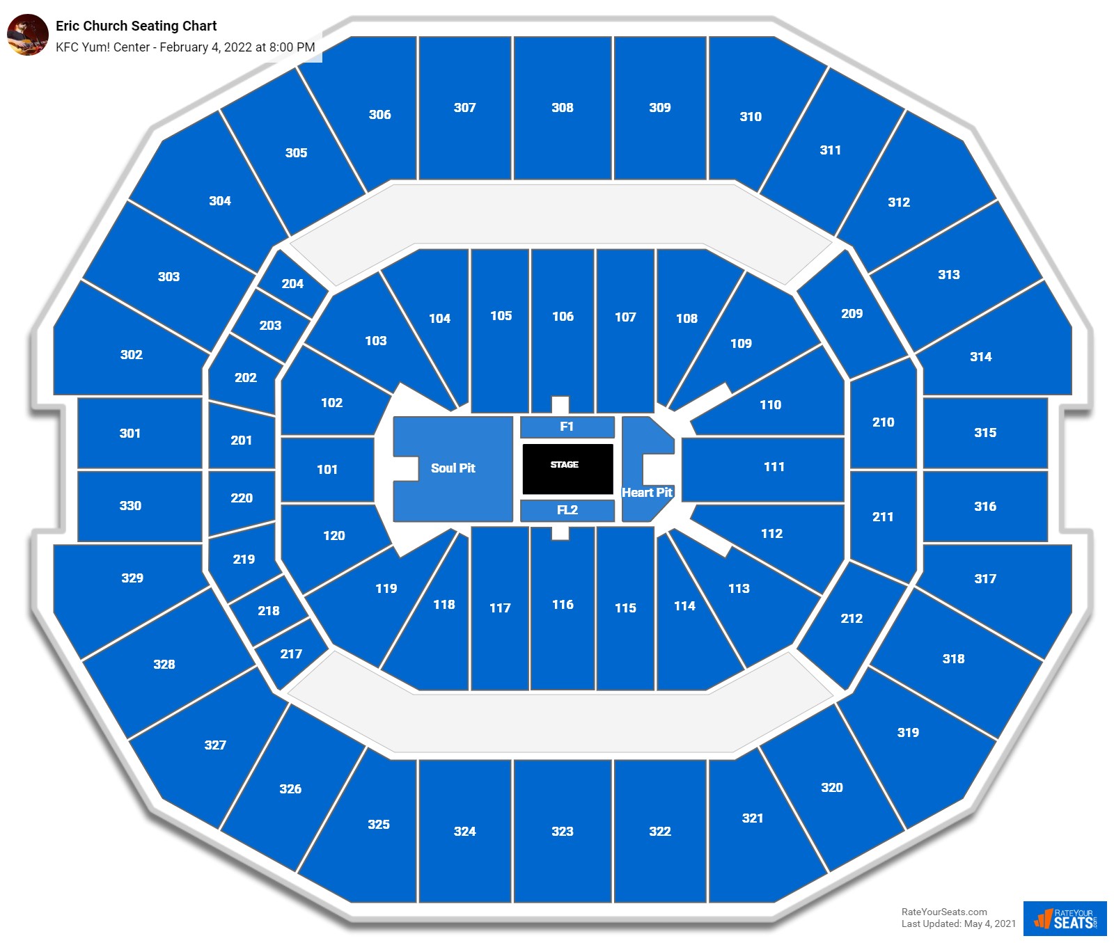 Eric Church seating chart KFC Yum! Center