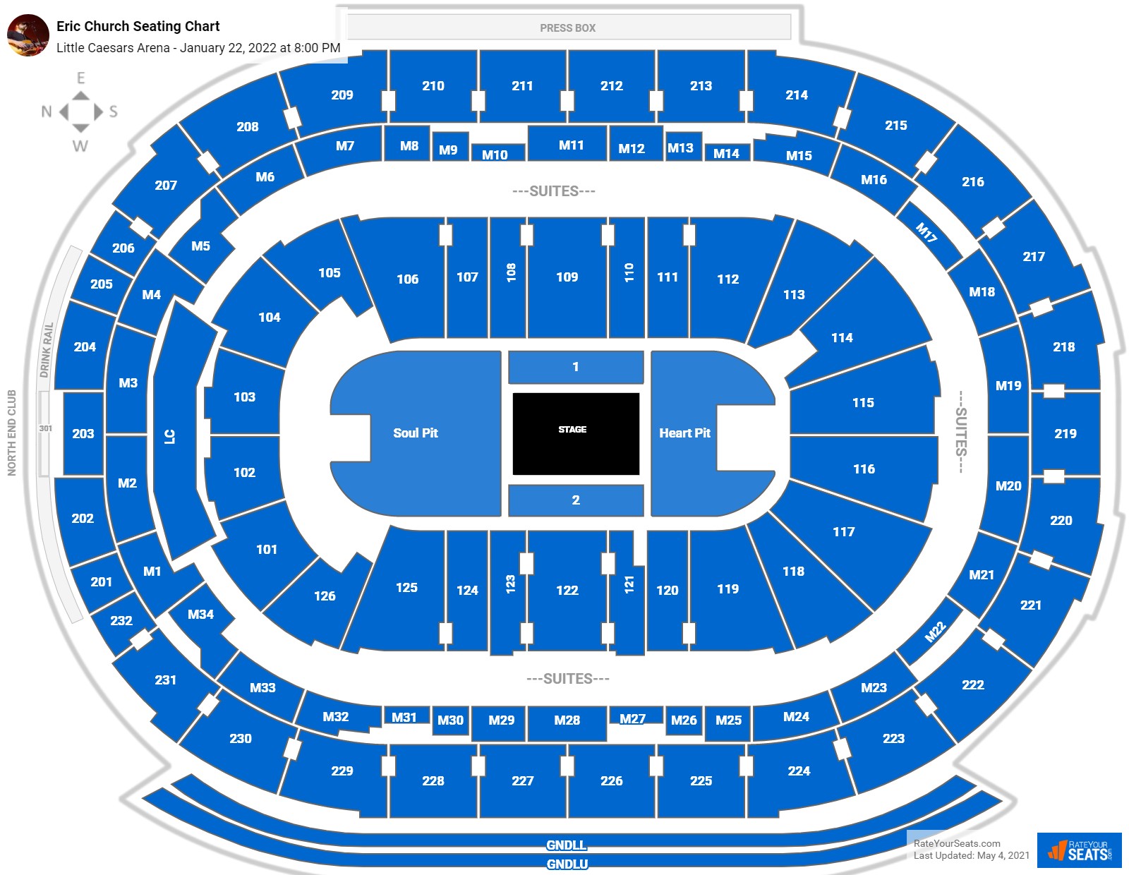 Eric Church seating chart Little Caesars Arena