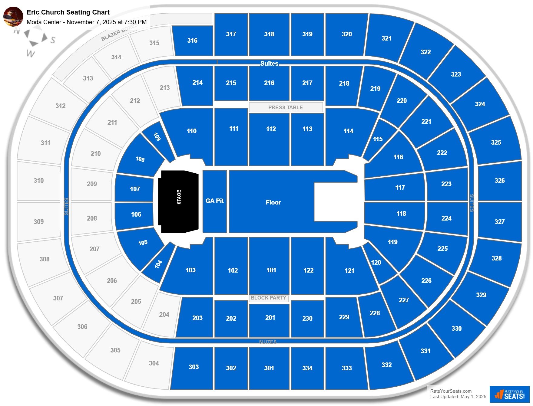 Eric Church seating chart Moda Center