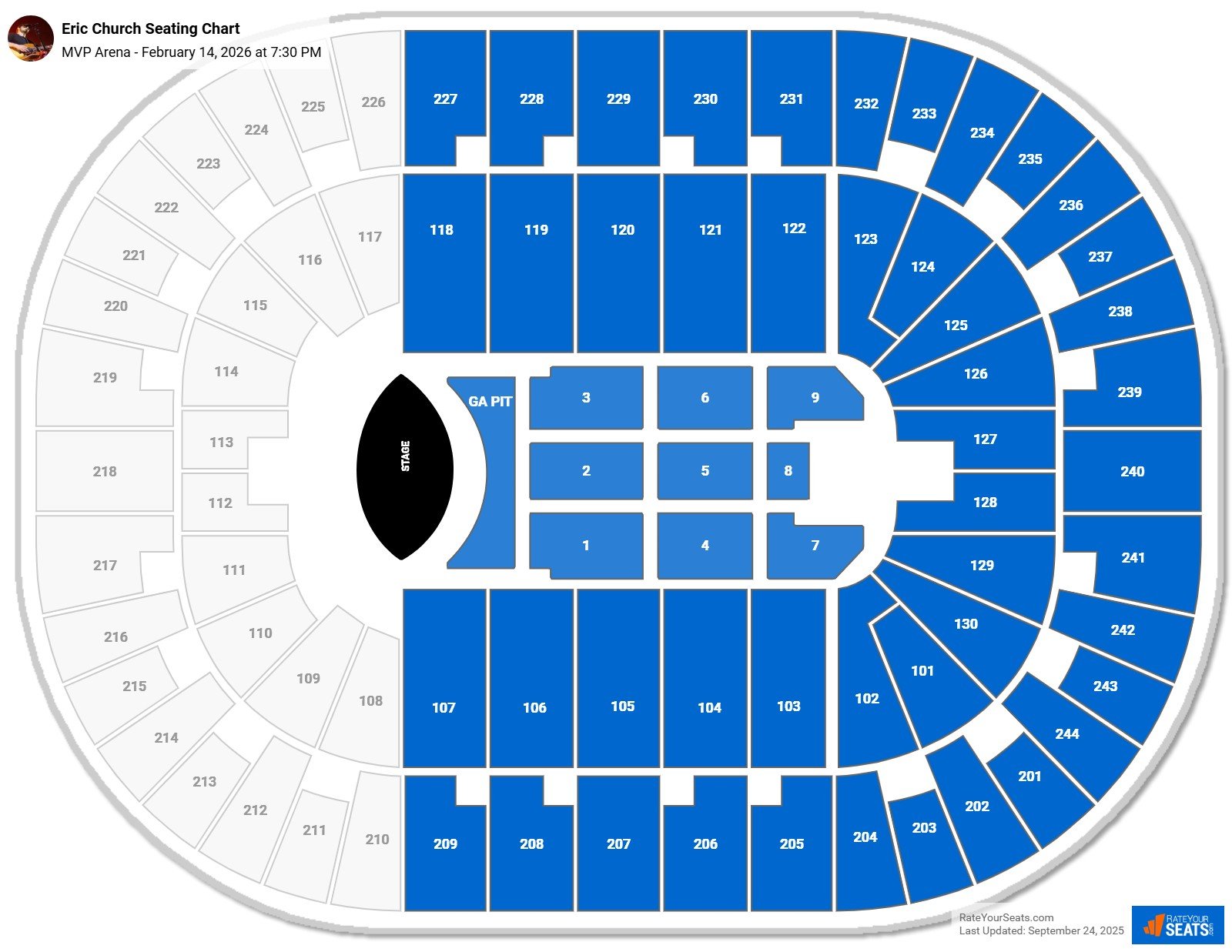 Eric Church seating chart MVP Arena