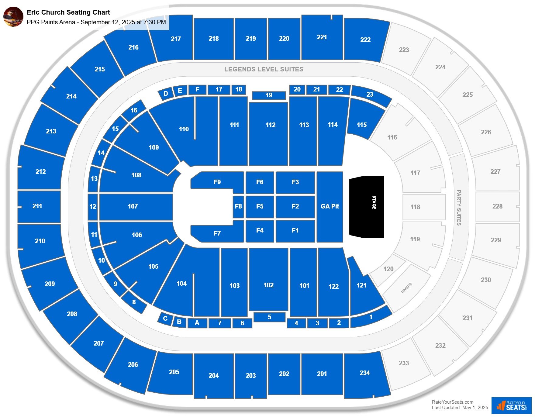 Eric Church seating chart PPG Paints Arena