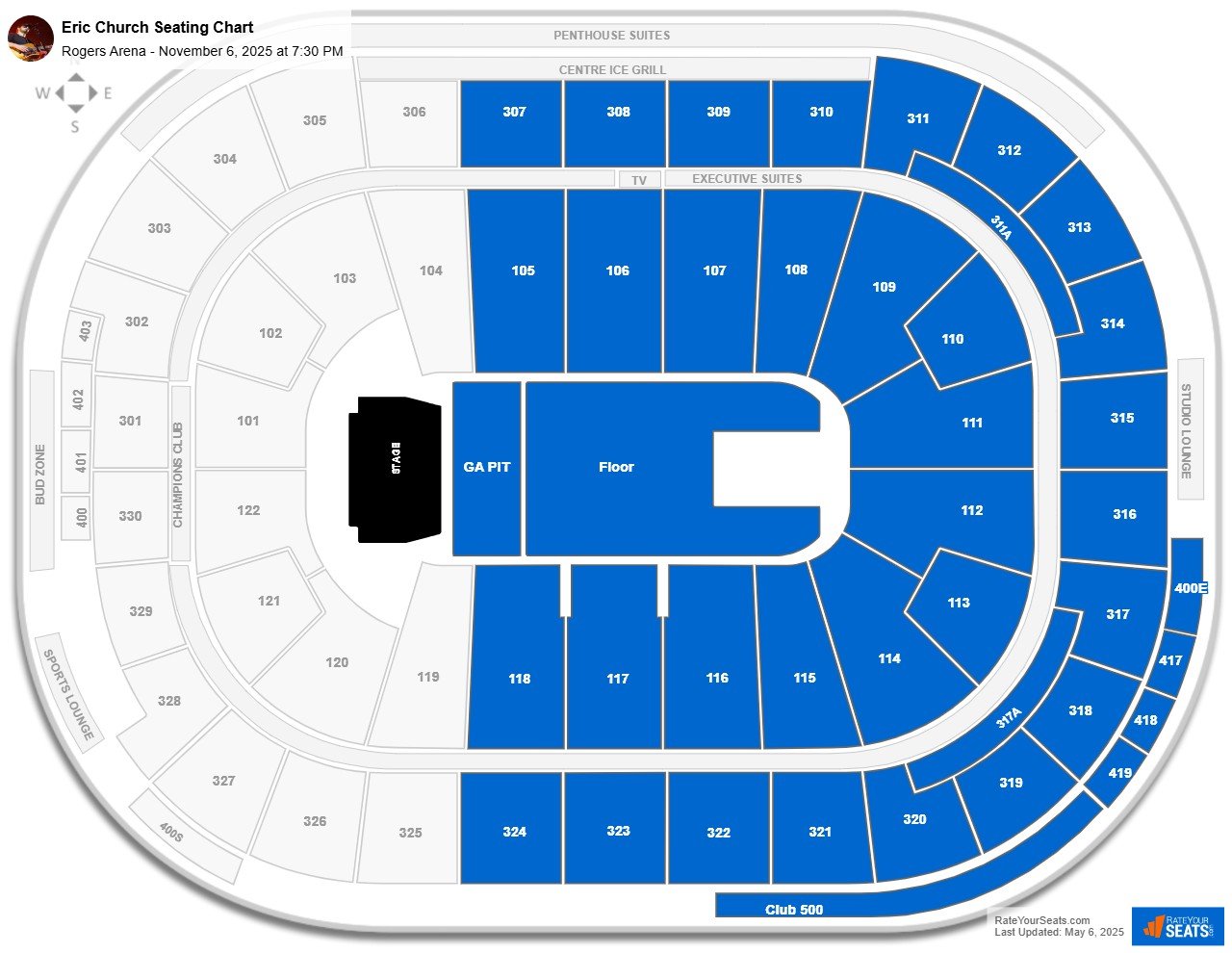 Eric Church seating chart Rogers Arena