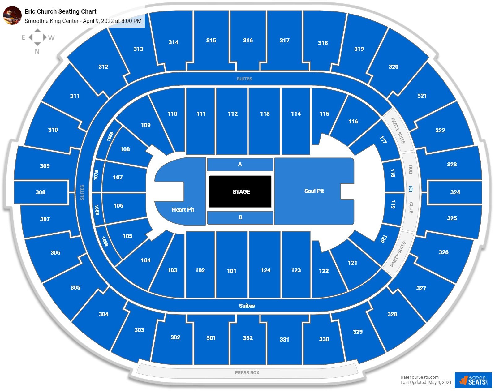 Eric Church seating chart Smoothie King Center