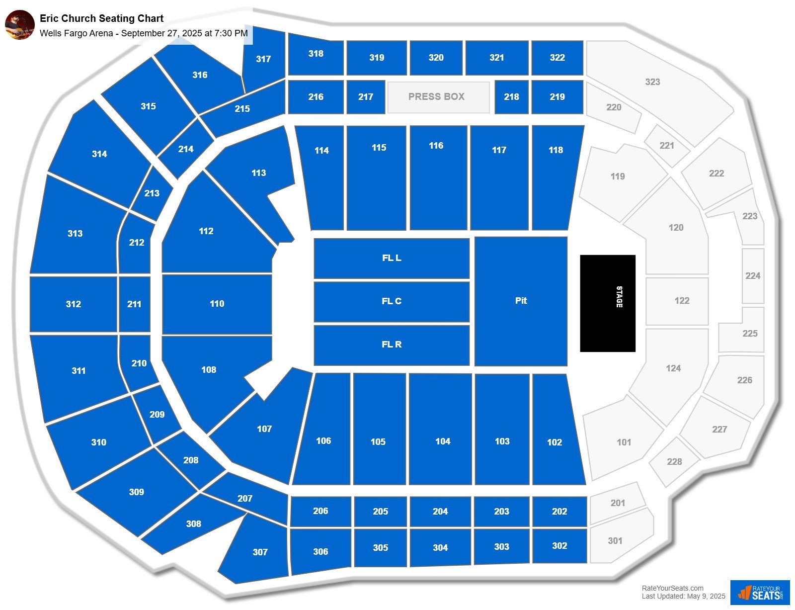 Eric Church seating chart Wells Fargo Arena
