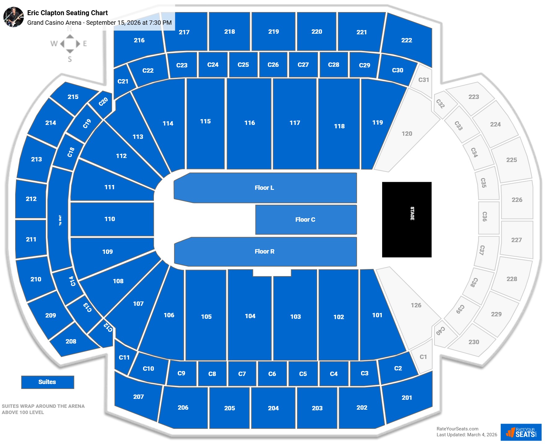 Eric Clapton seating chart Grand Casino Arena