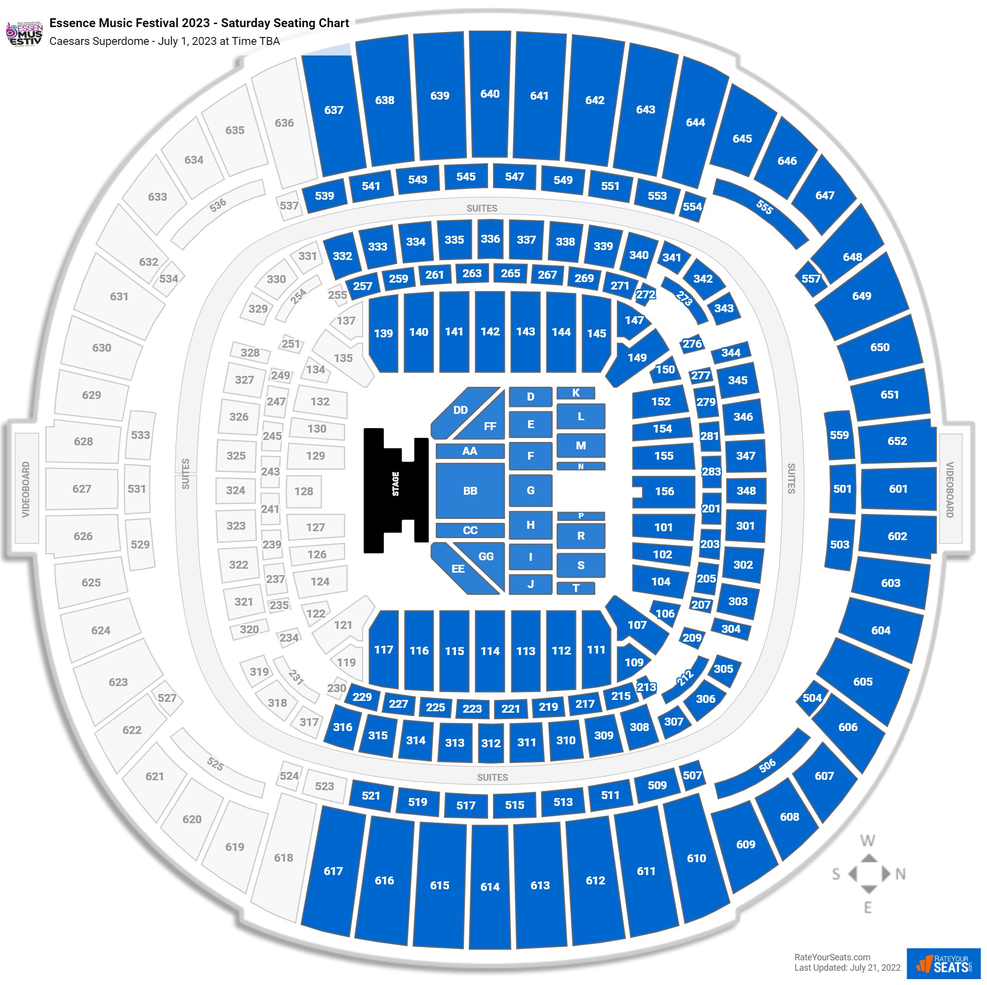 Essence Music Festival 2023 - Saturday seating chart Caesars Superdome