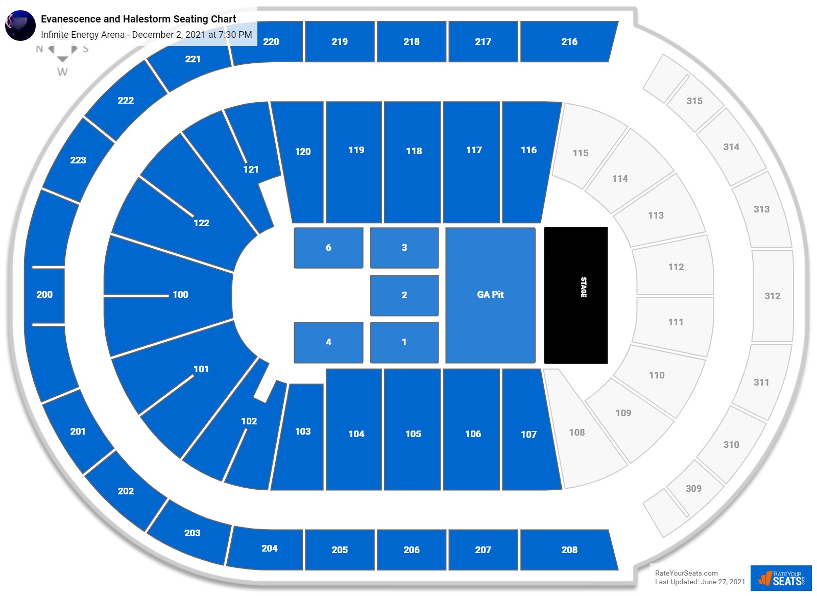 Evanescence and Halestorm seating chart Infinite Energy Arena
