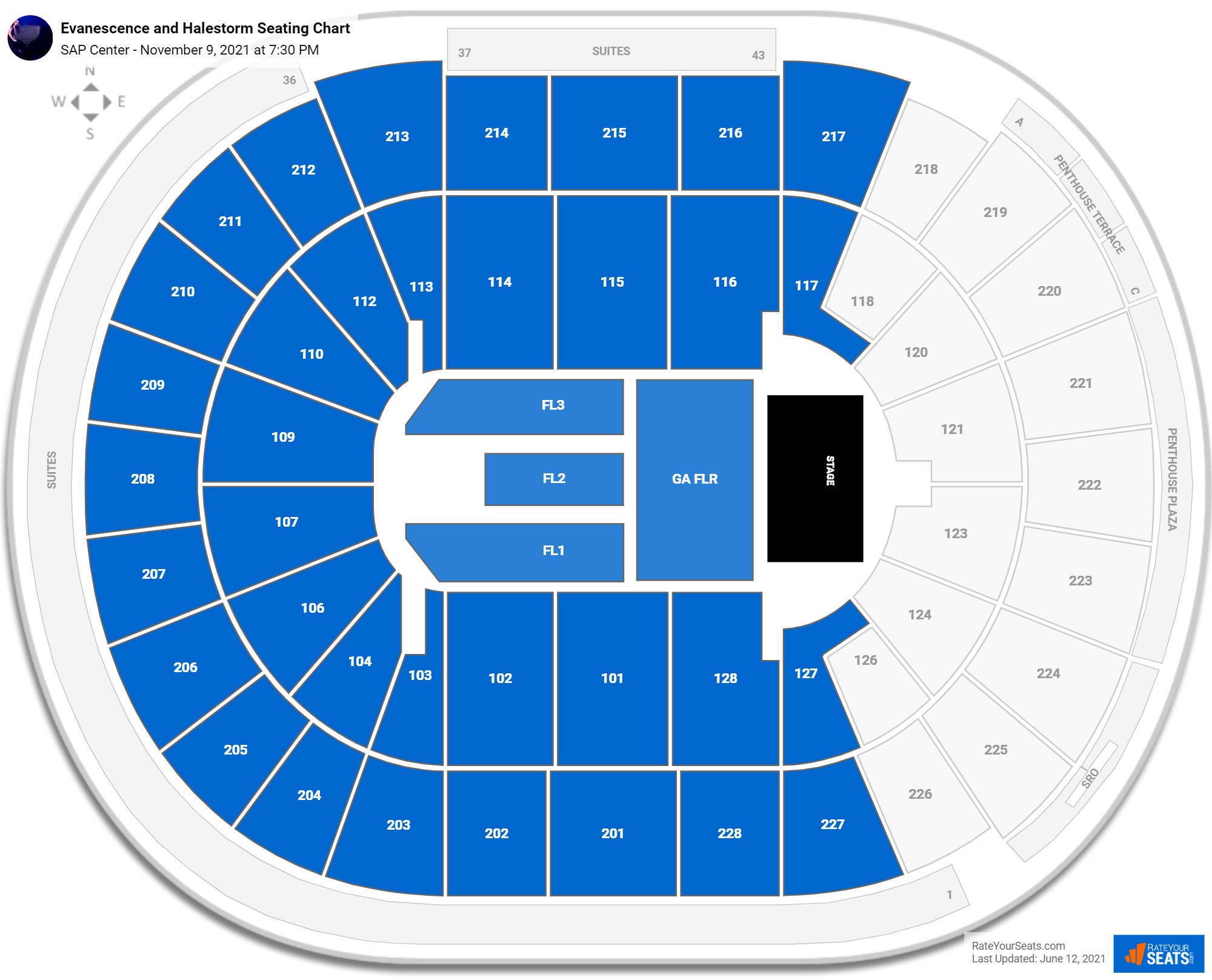 Evanescence and Halestorm seating chart SAP Center