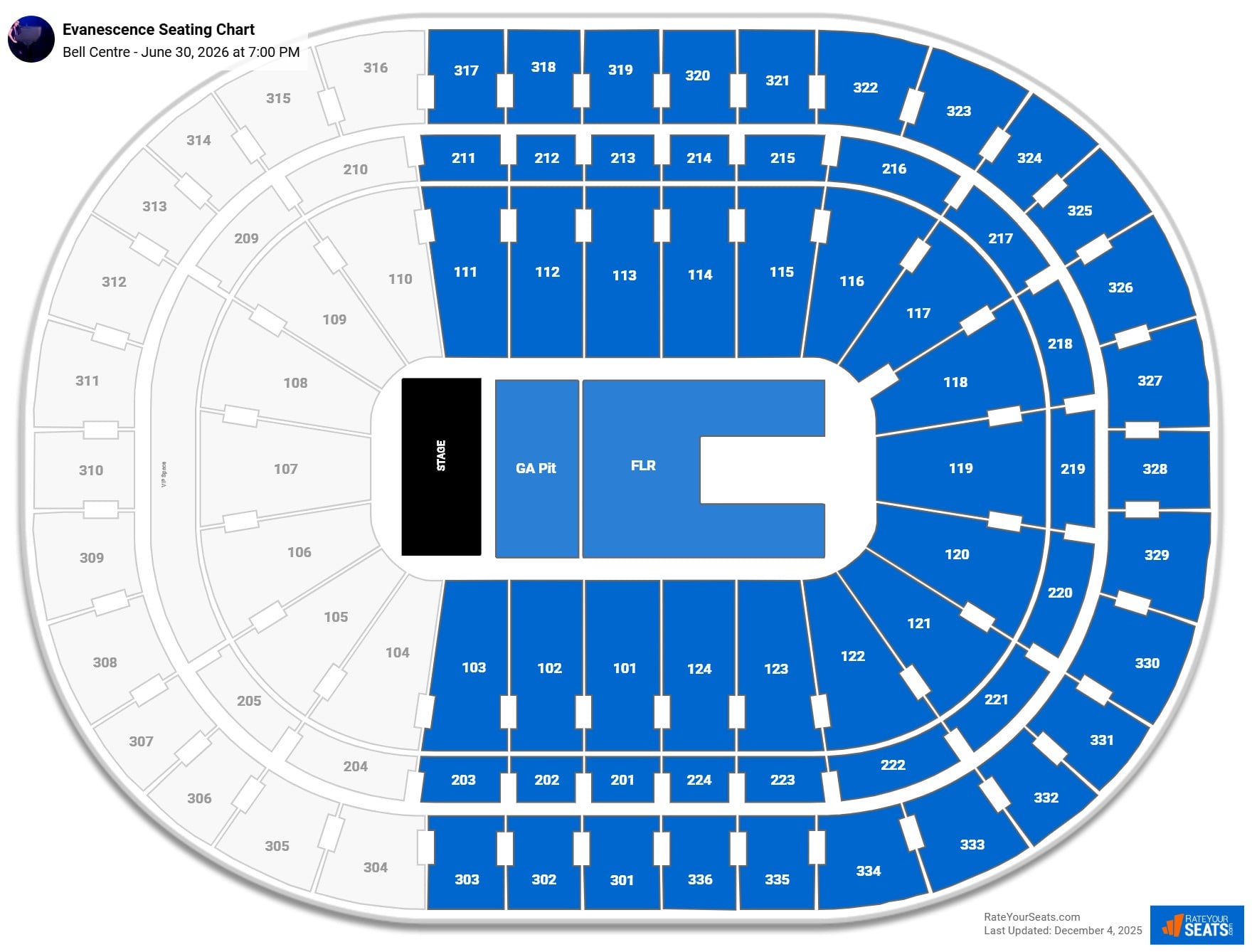 Evanescence seating chart Bell Centre