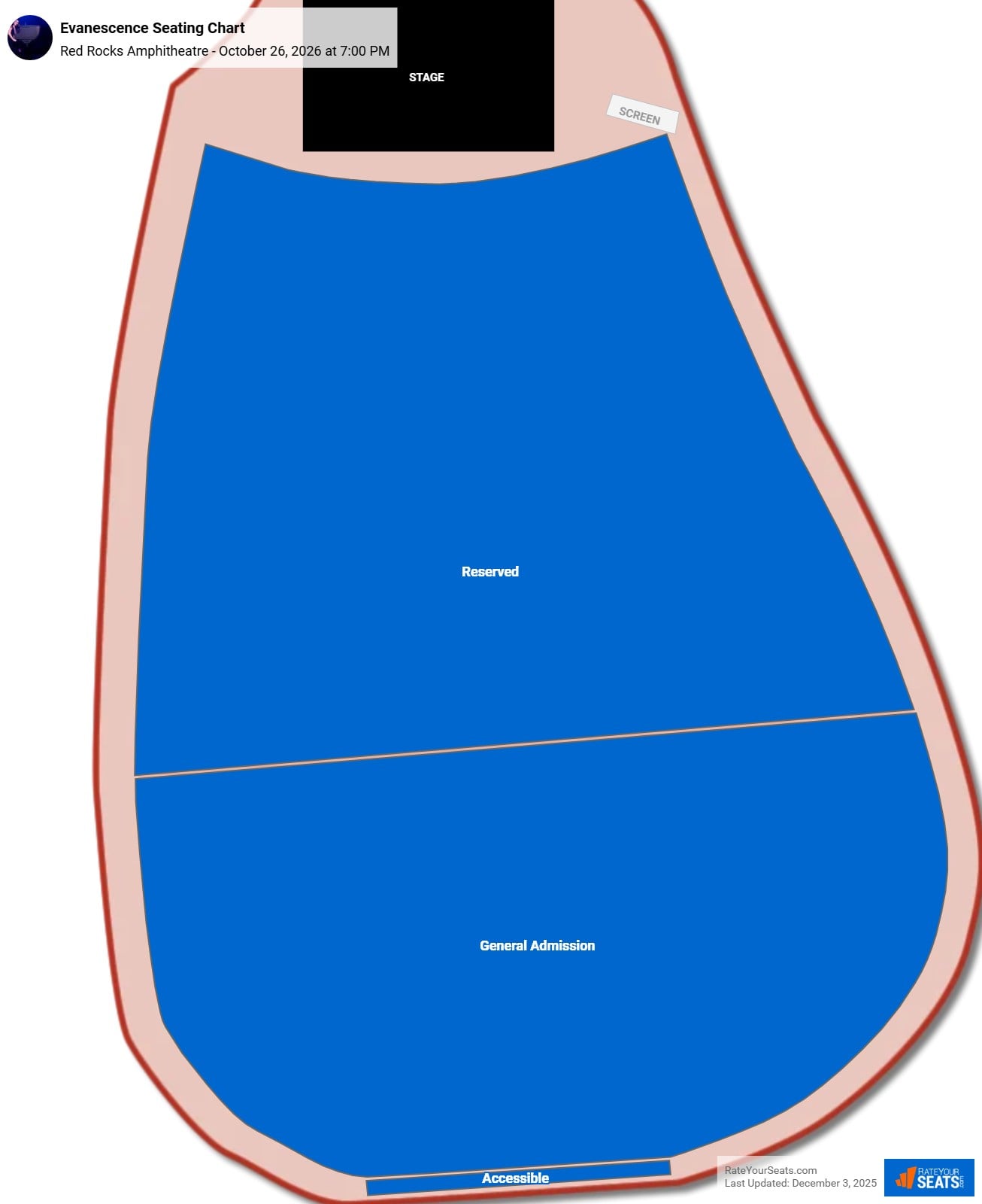 Evanescence seating chart Red Rocks Amphitheatre