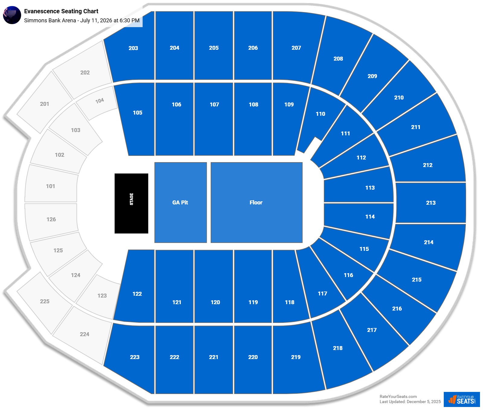 Evanescence seating chart Simmons Bank Arena