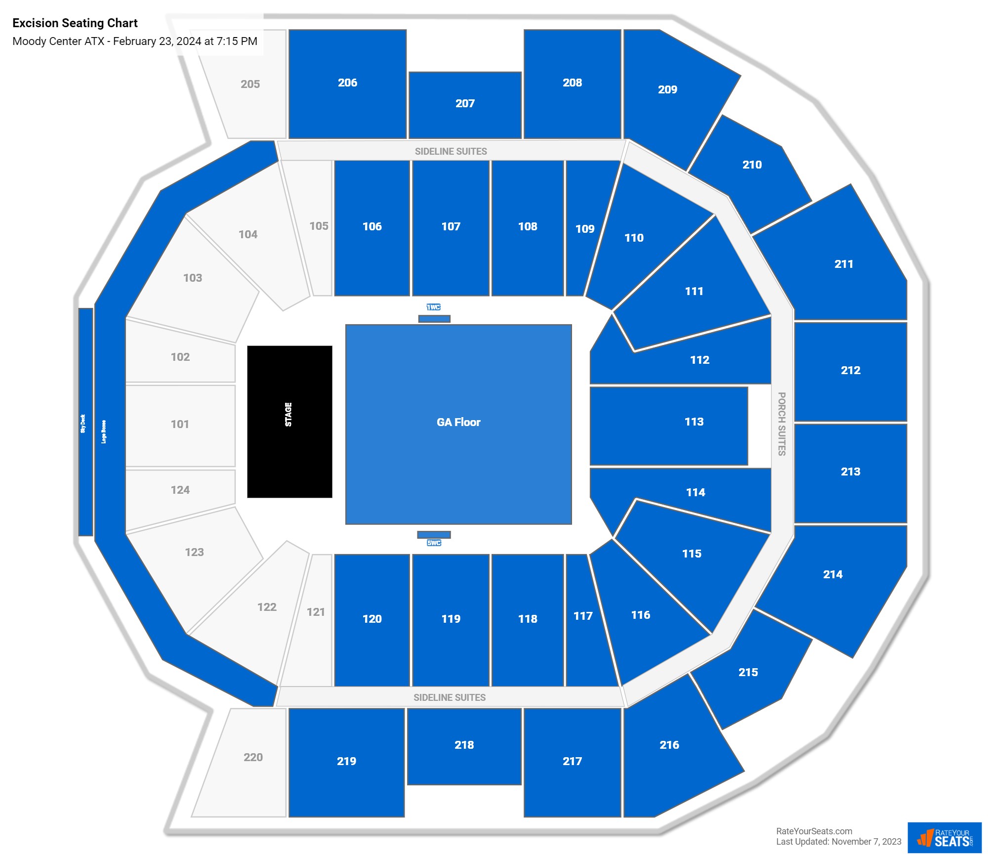 Excision seating chart Moody Center ATX