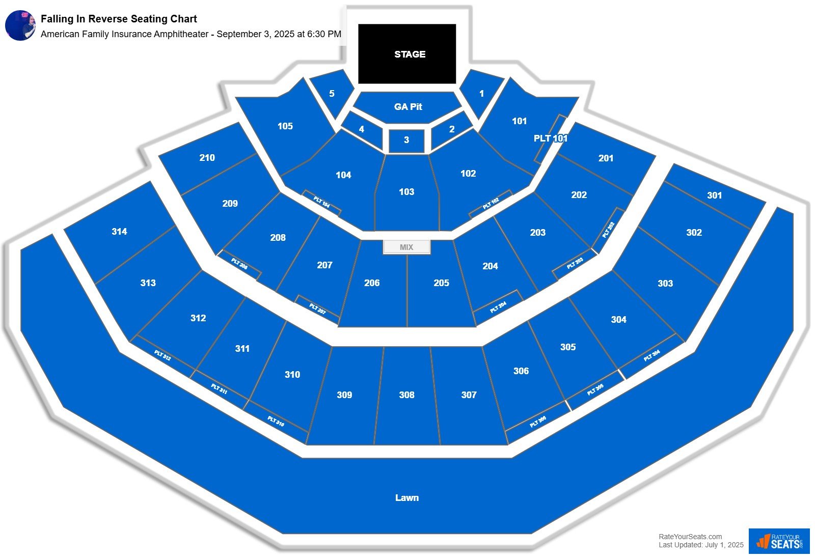 Falling In Reverse seating chart American Family Insurance Amphitheater