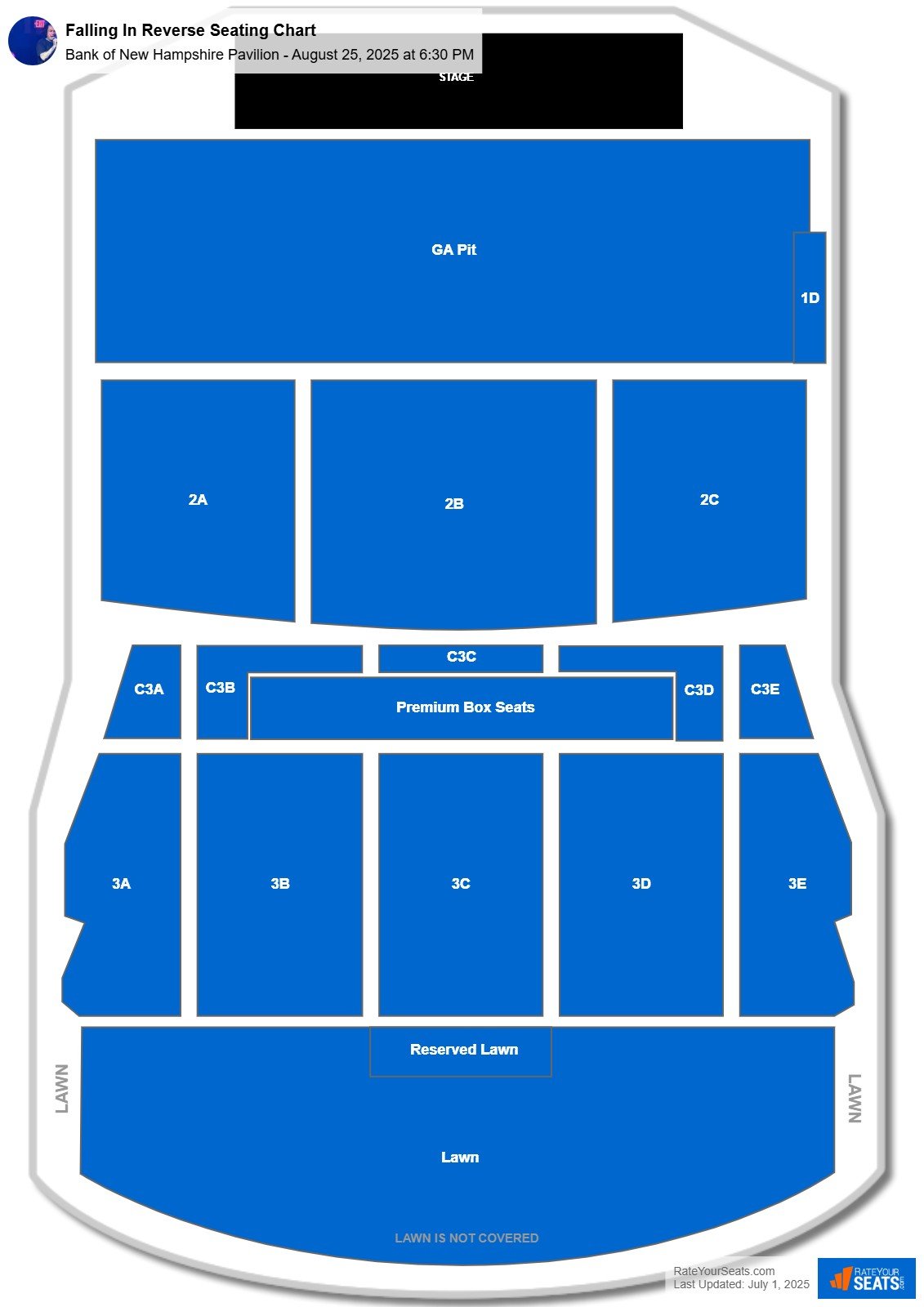 Falling In Reverse seating chart Bank of New Hampshire Pavilion